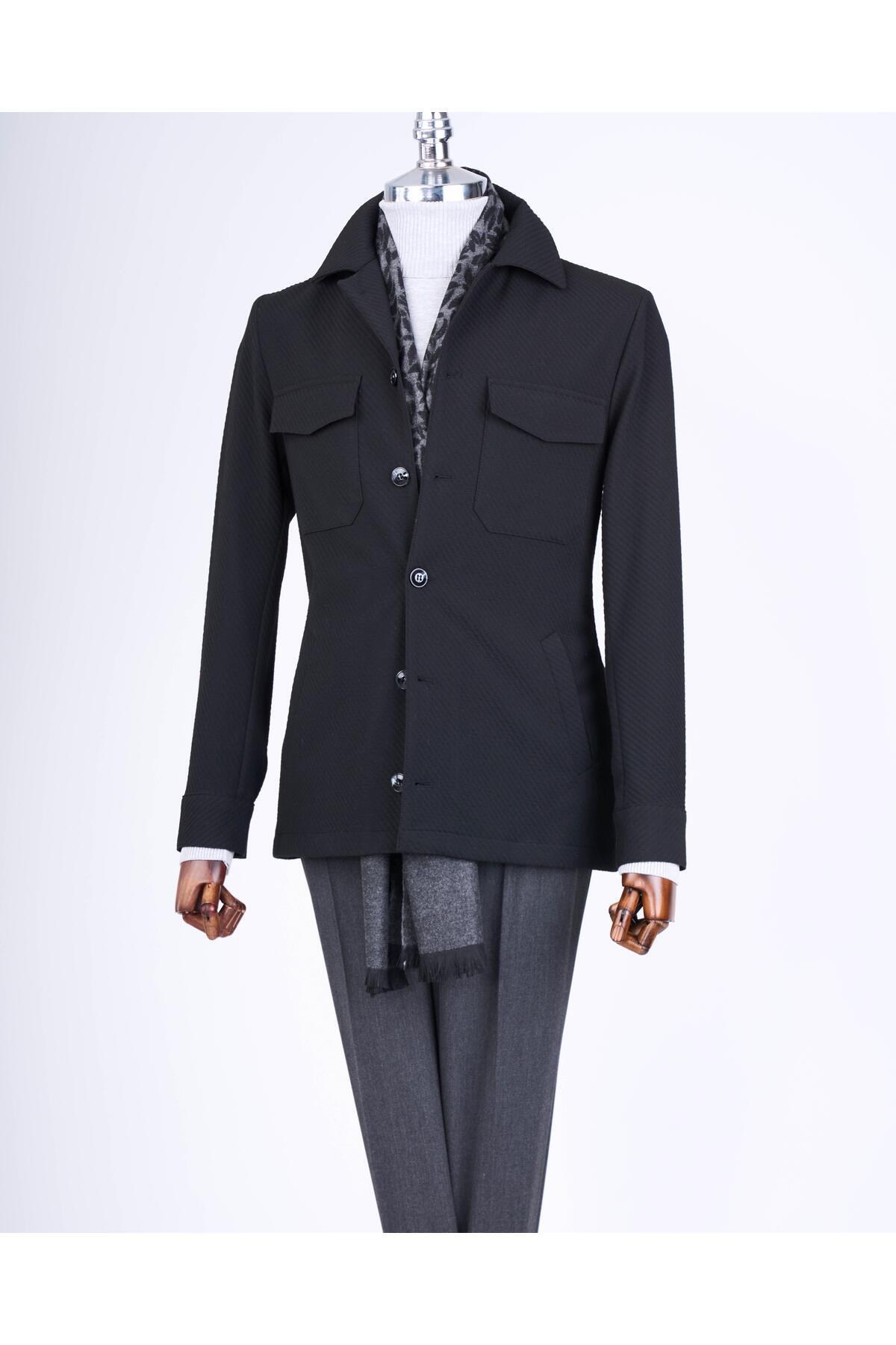 TerziAdemAltun-Jachetă sport sezonieră slim fit în stil italian, neagră T13090 1