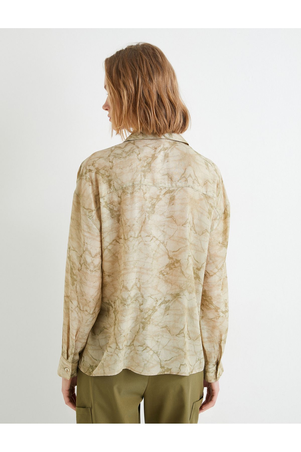 Koton-Oversize Shirt Long Sleeve Pocket Detailed Classic Collar Abstract Pattern 4