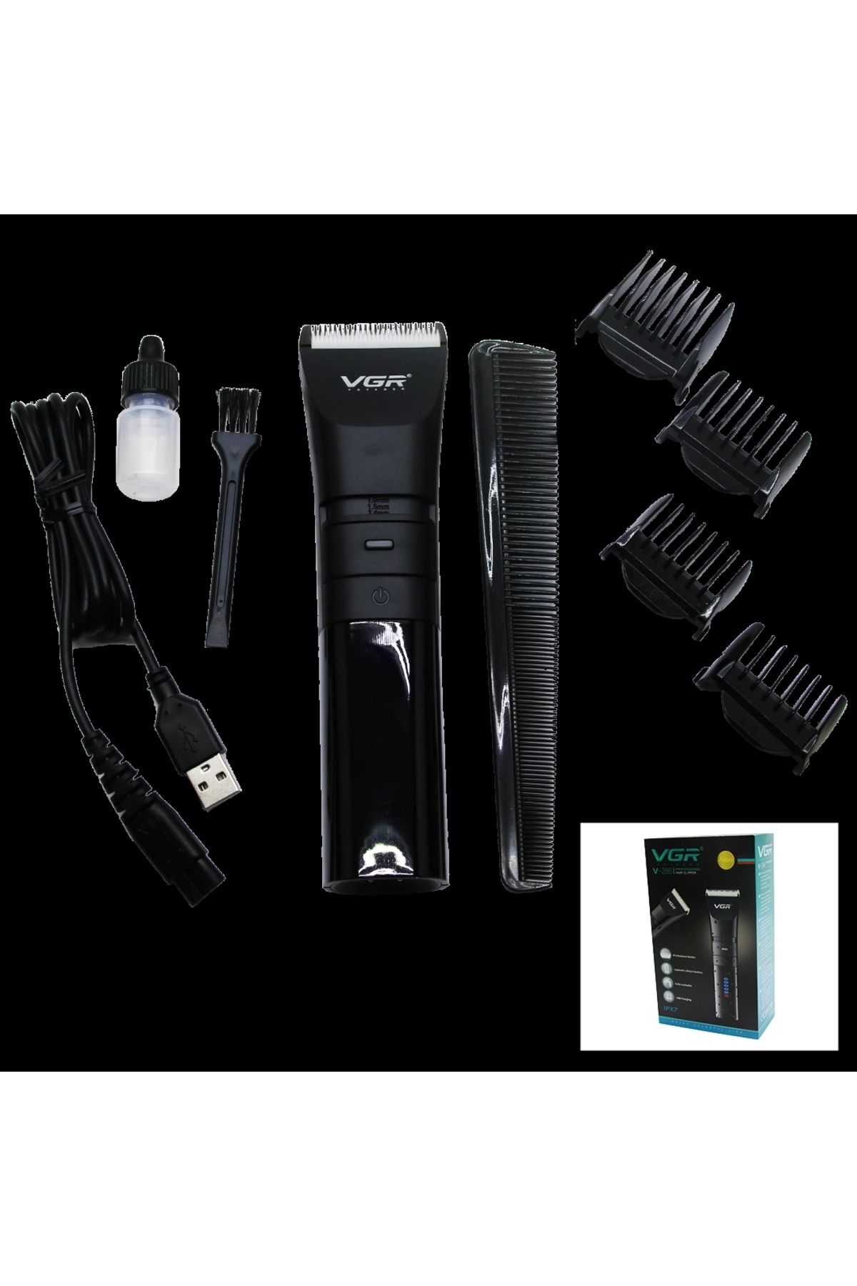 shopwave IPX7 SUYA DAYANIKLI 2 KADEMELİ TURBO - LED GÖSTERGE USB ŞARJLI SAÇ SAKAL KESME - TRAŞ MAKİNESİ V-28