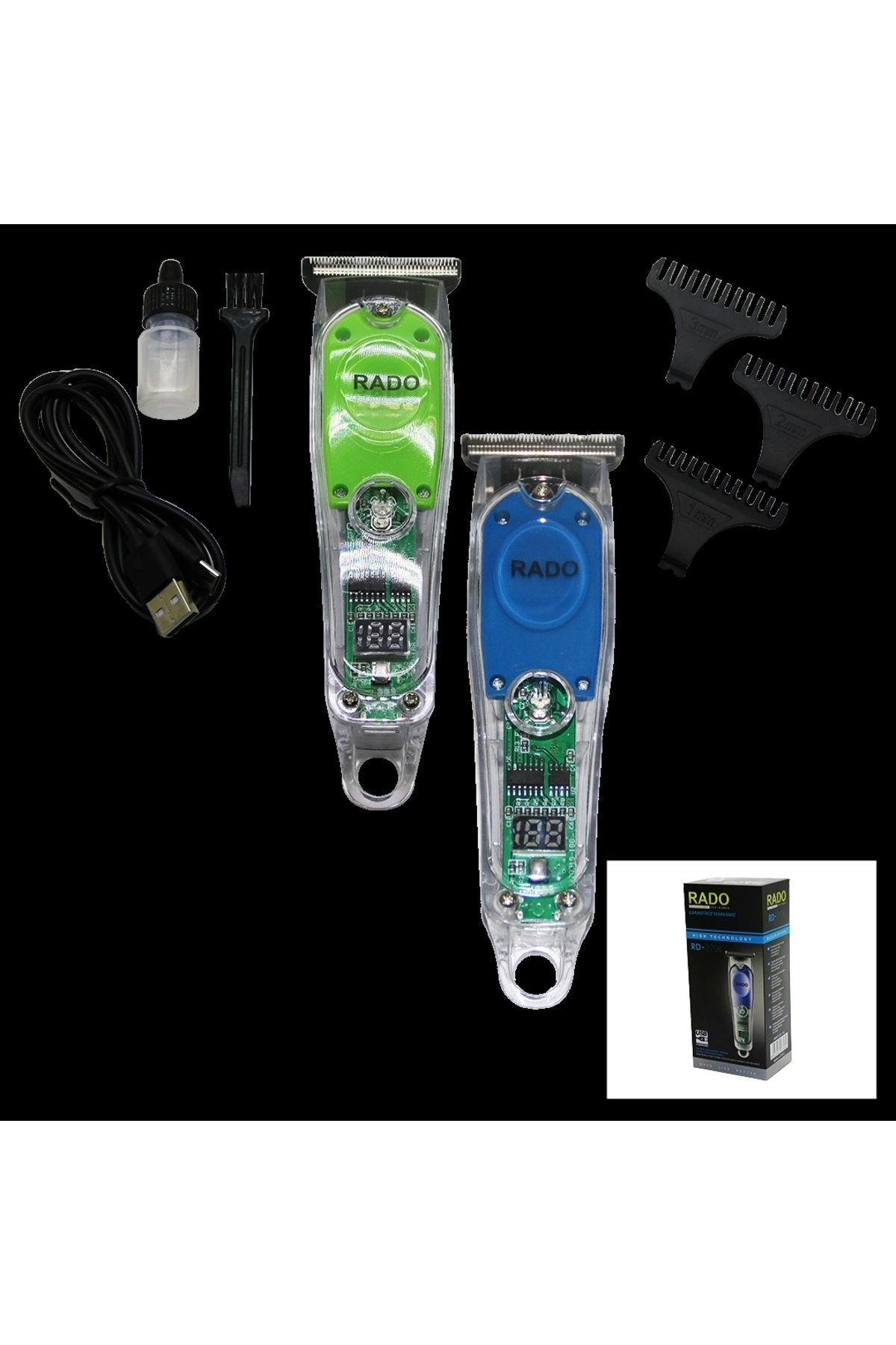 shopwave ŞEFFAF GÖVDE 2 KADEMELİ TURBO - LED GÖSTERGELİ USB ŞARJLI SAÇ SAKAL TRAŞ MAKİNESİ RD-3706 (5047)