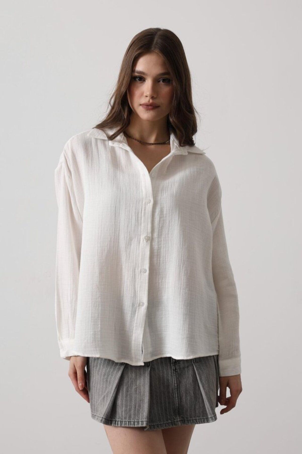 fh fashionhere Müslin Uzun Kol Gömlek - Beyaz