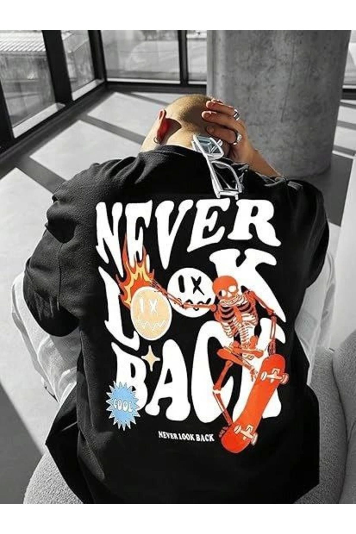 meisa Erkek Bisiklet Yaka Kısa Kol Baskılı T-shirt - Siyah