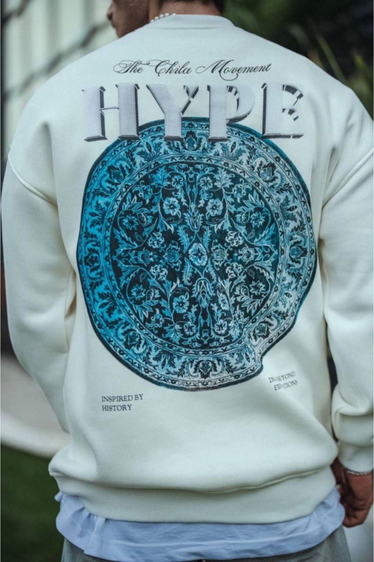 EPSWorld Üç İplik Bisiklet Yaka Baskılı SweatShirt - Beyaz