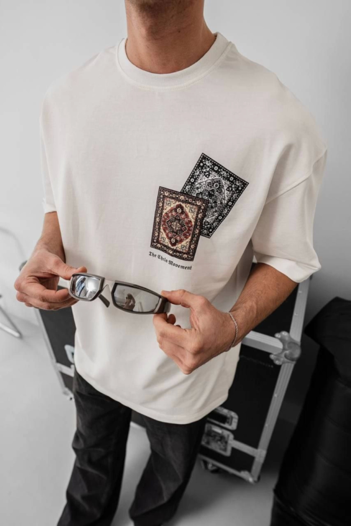 Erkek Baskılı Oversize T-shirt - Beyaz