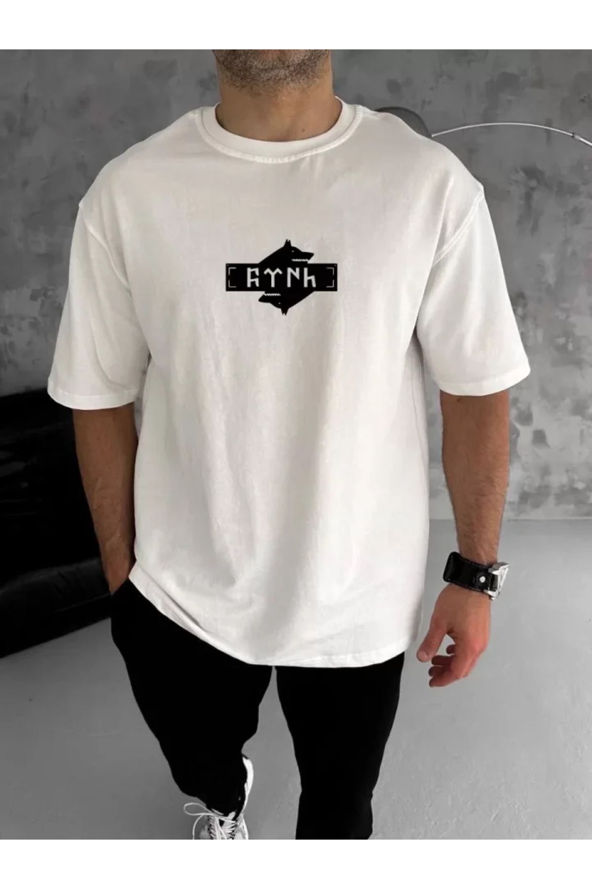 Asap Unisex Bisiklet Yaka Baskılı Double Oversize T-Shirt - Beyaz
