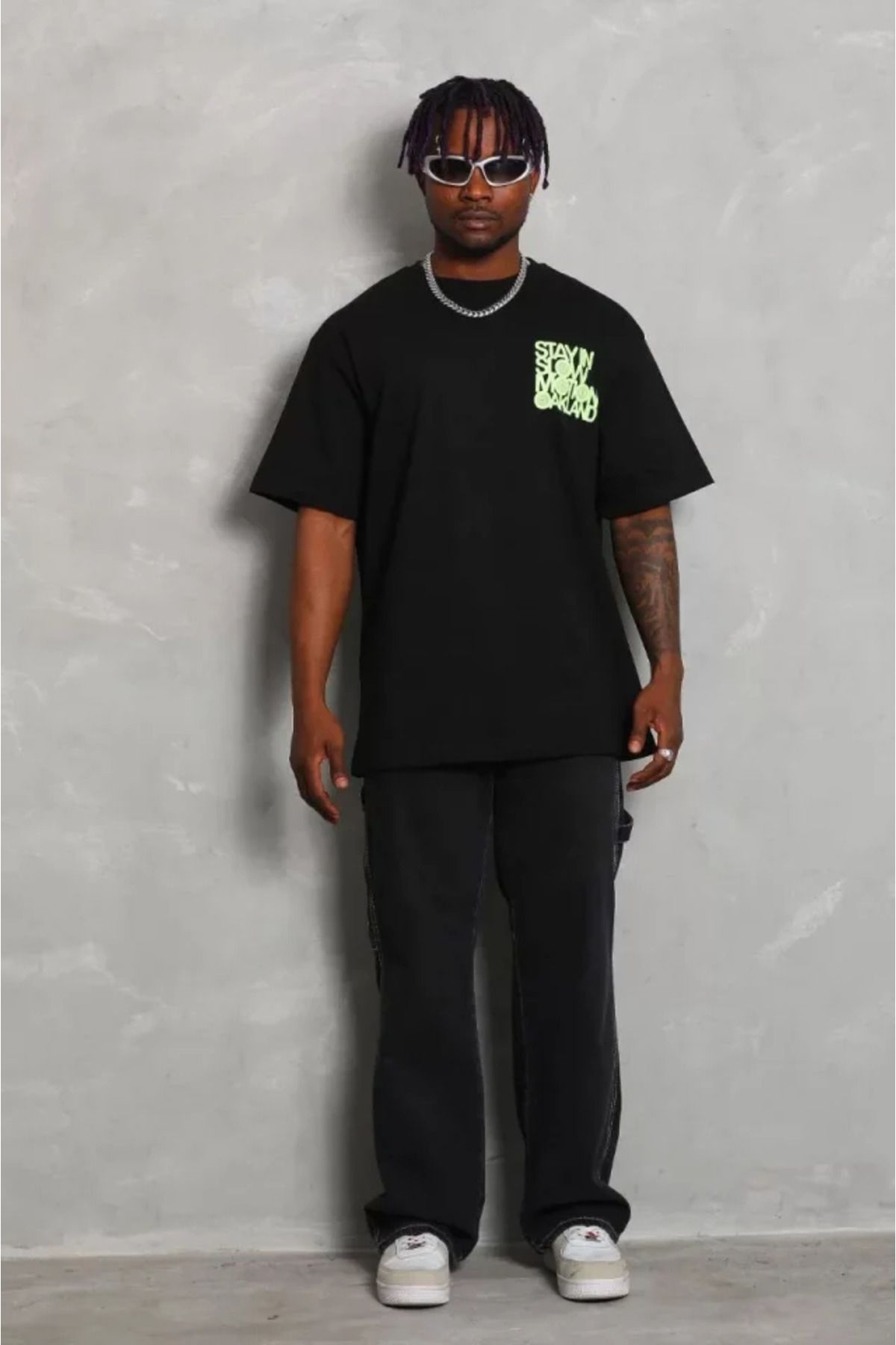 vivenza Unisex Oversize Baskılı Bisiklet Yaka T-Shirt - Siyah