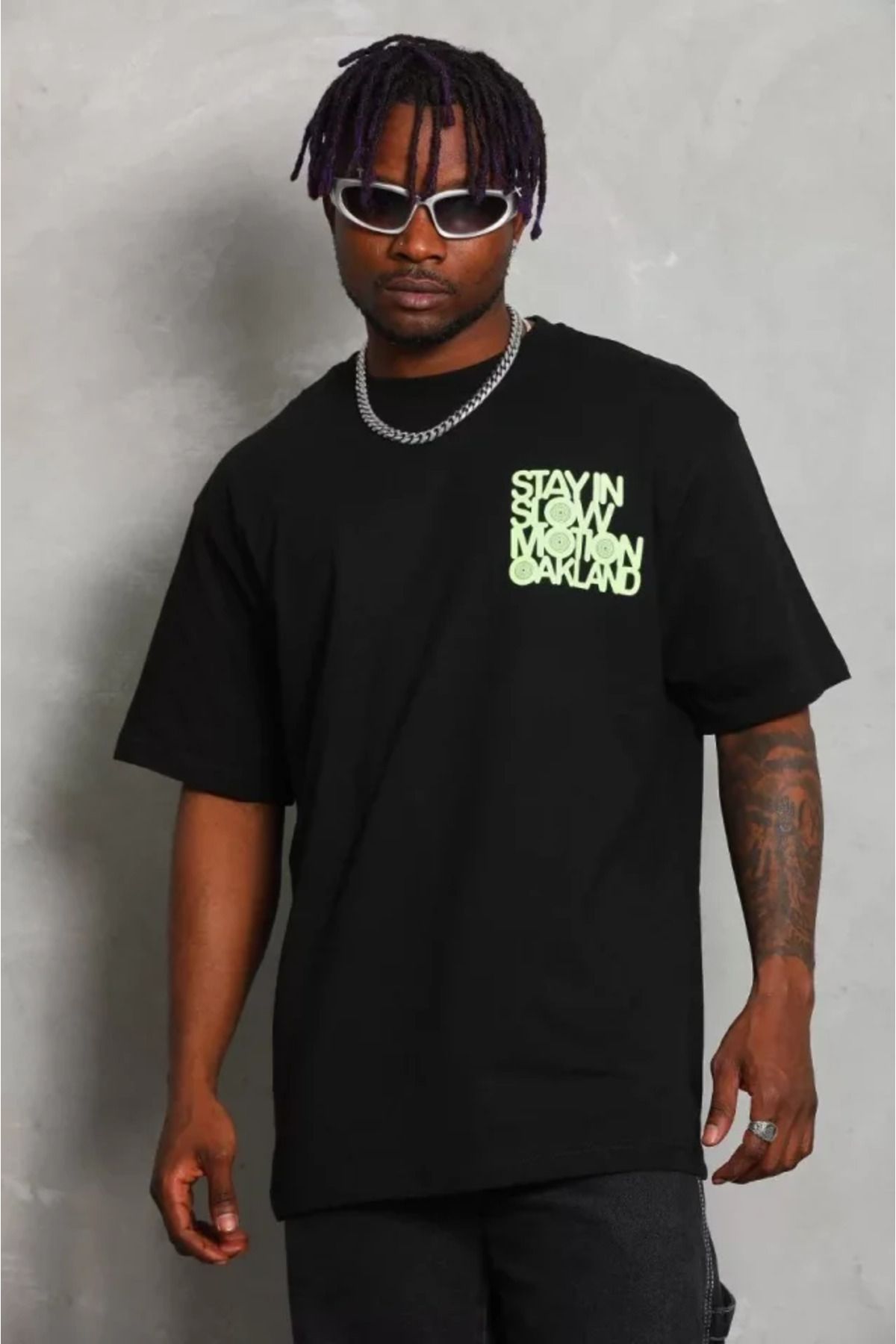 Albayrak Unisex Oversize Baskılı Bisiklet Yaka T-Shirt - Siyah