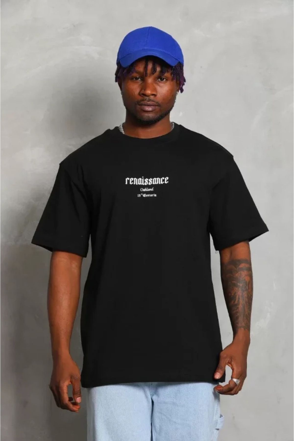 Albayrak Unisex Oversize Baskılı Bisiklet Yaka T-Shirt - Siyah