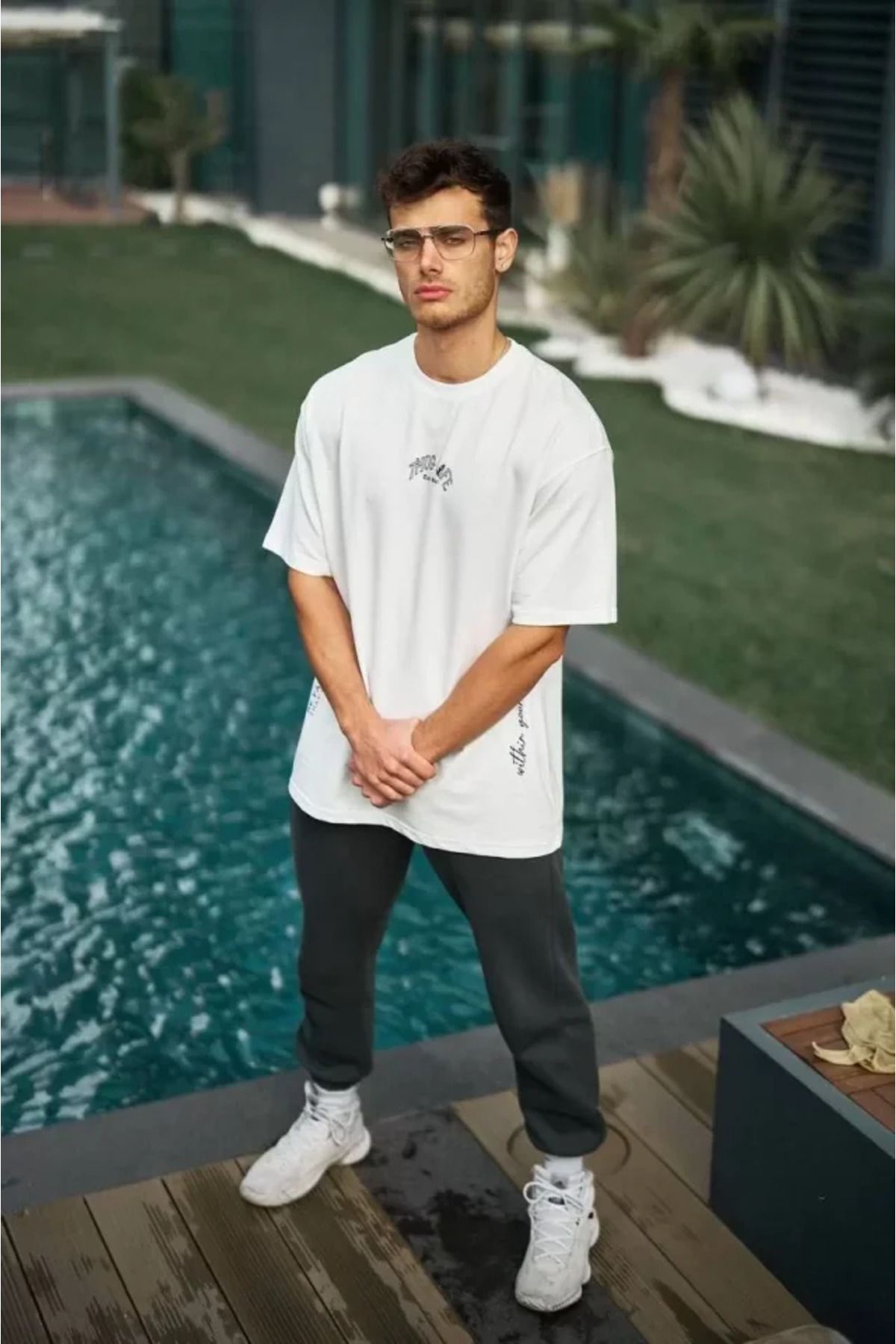 Albayrak Unisex Baskılı Oversize T-Shirt - Beyaz