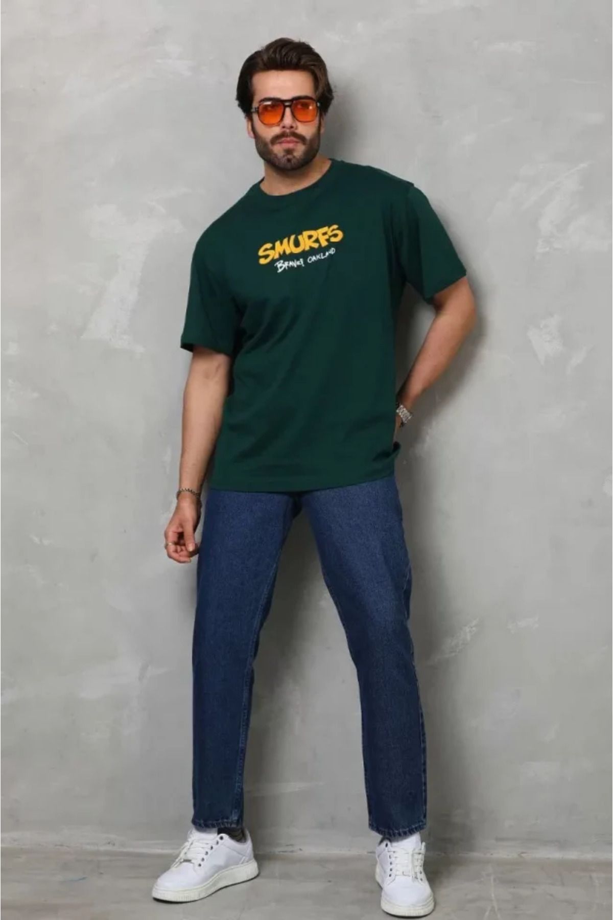 Asap Unisex Basic Bisiklet Yaka Oversize T-Shirt - Yeşil