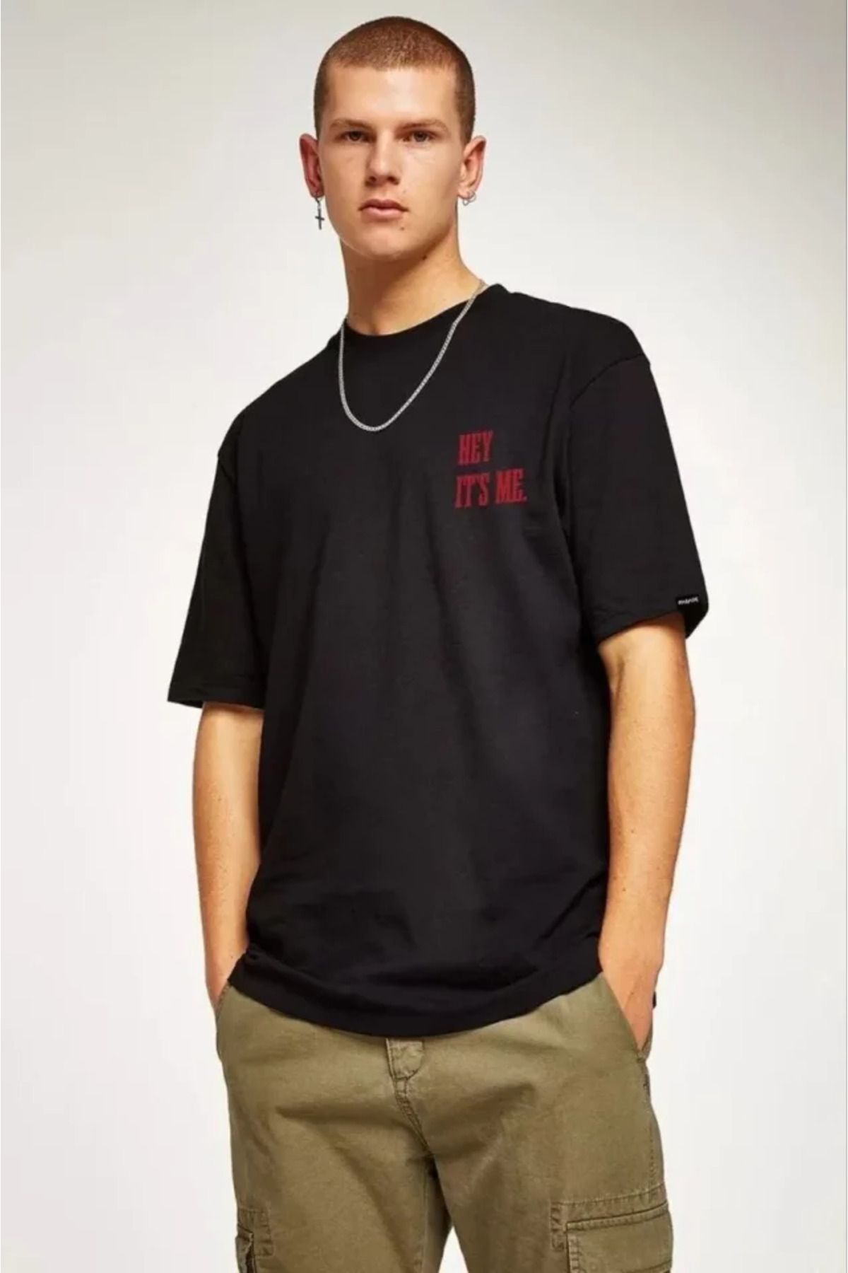 vivenza Unisex Bisiklet Yaka Oversize Baskılı T-Shirt - Siyah
