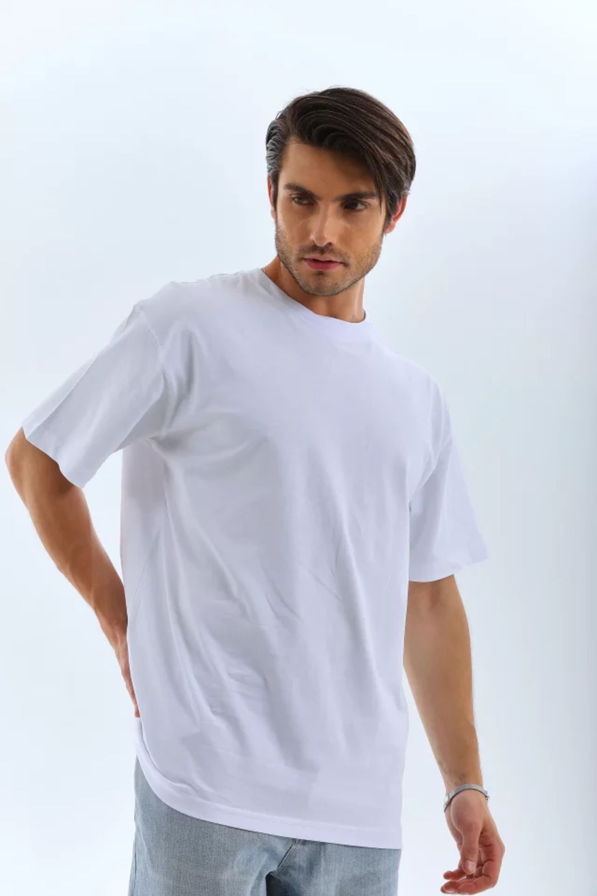 theElitist Unisex Oversize Düz Bisiklet Yaka T-Shirt - Beyaz