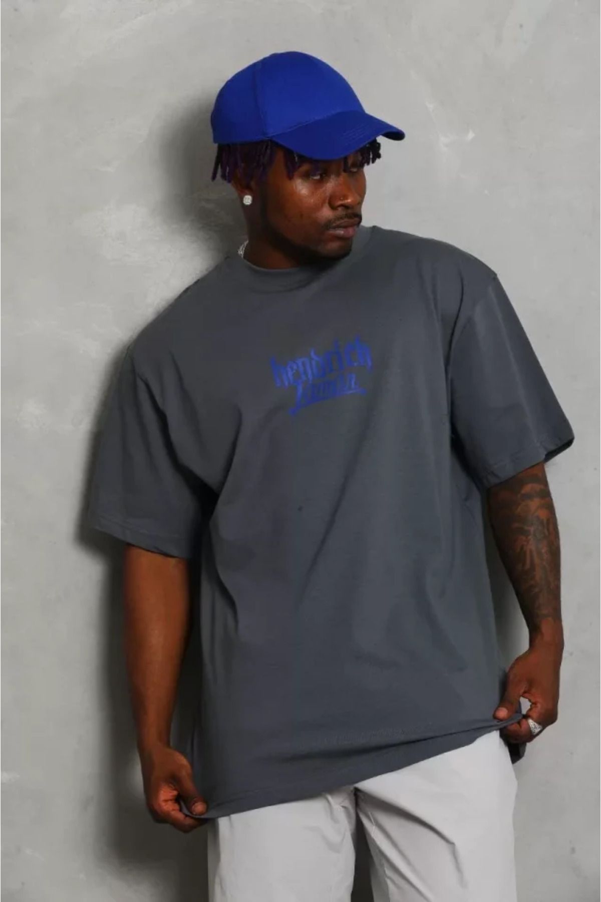 meisa Unisex Oversize Baskılı Bisiklet Yaka T-Shirt - Füme