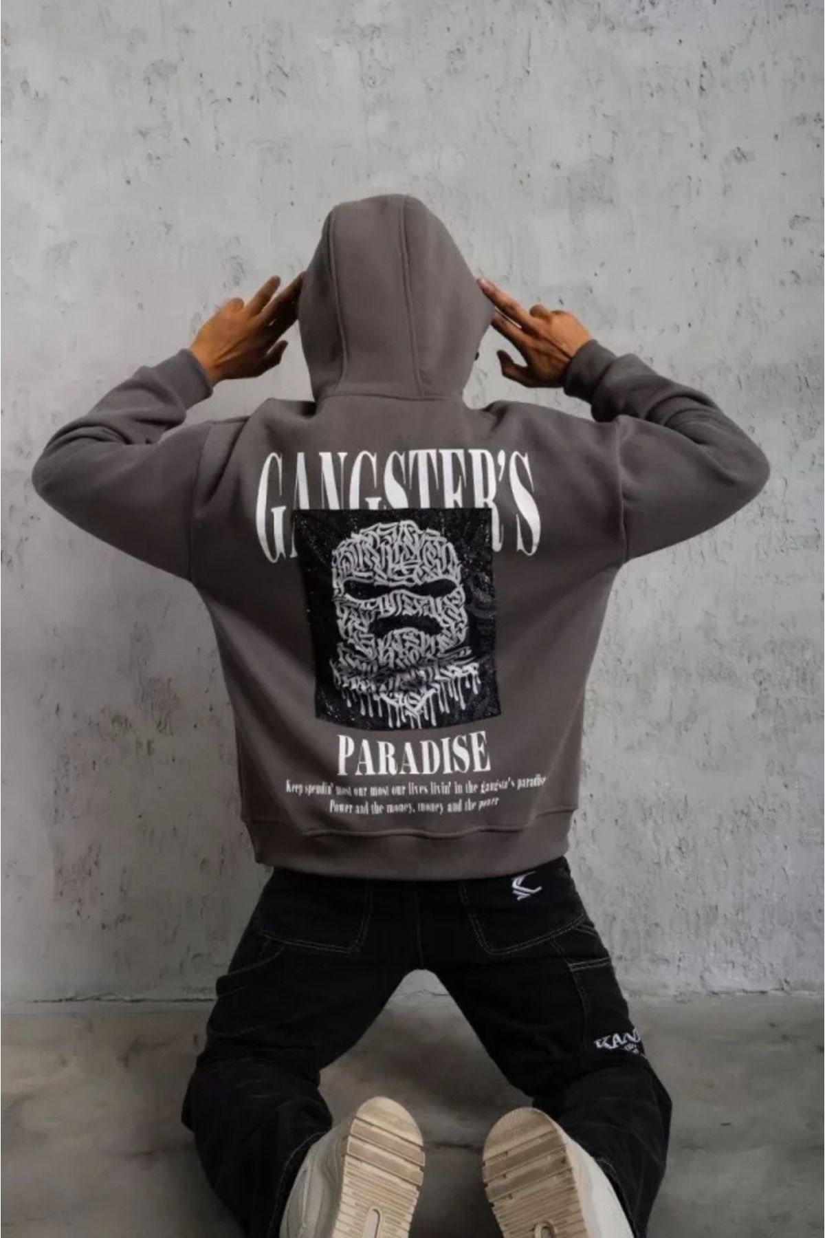 novafems Erkek Paradise Baskılı Kapüşonlu Sweat - Gri