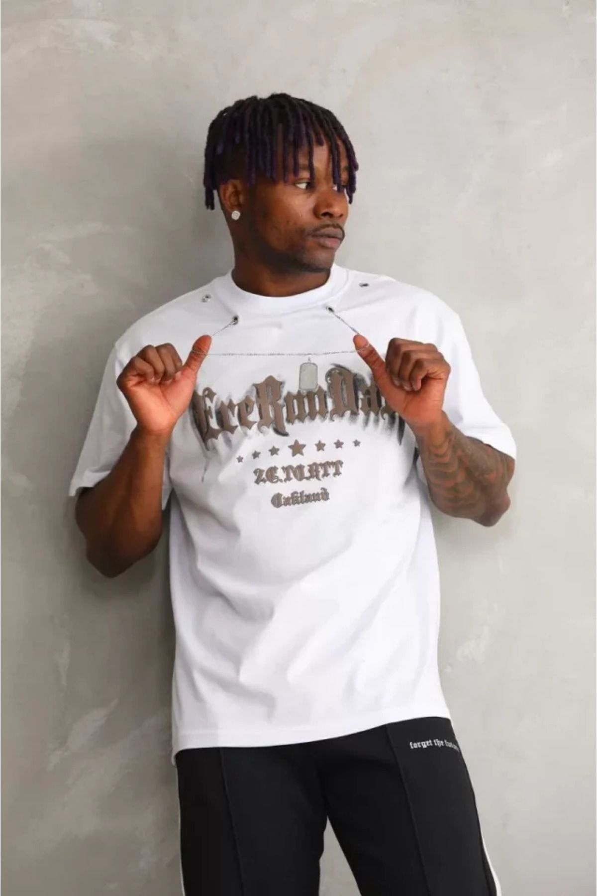 NİDAM BUTİK Unisex Oversize Kolye Dahil T-Shirt - Beyaz