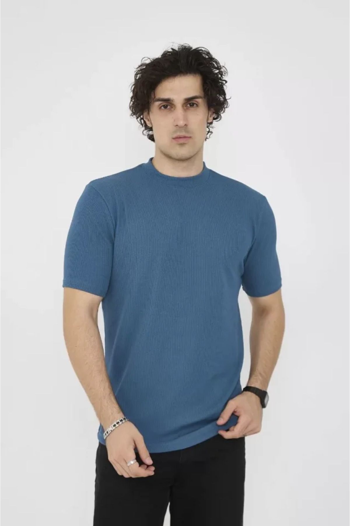 MRA Fashion Unisex Bisiklet Yaka Slim Fit T-Shirt- Turkuaz