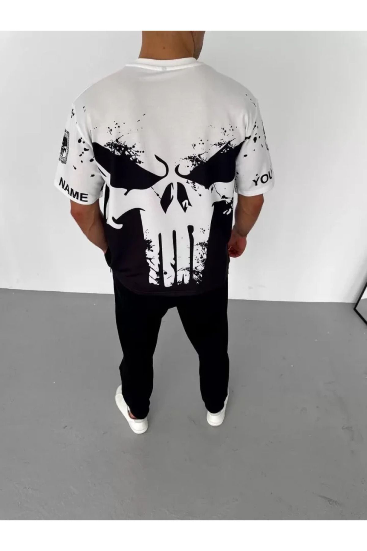 Albayrak Unisex Bisiklet Yaka Baskılı Oversize T-Shirt - Beyaz