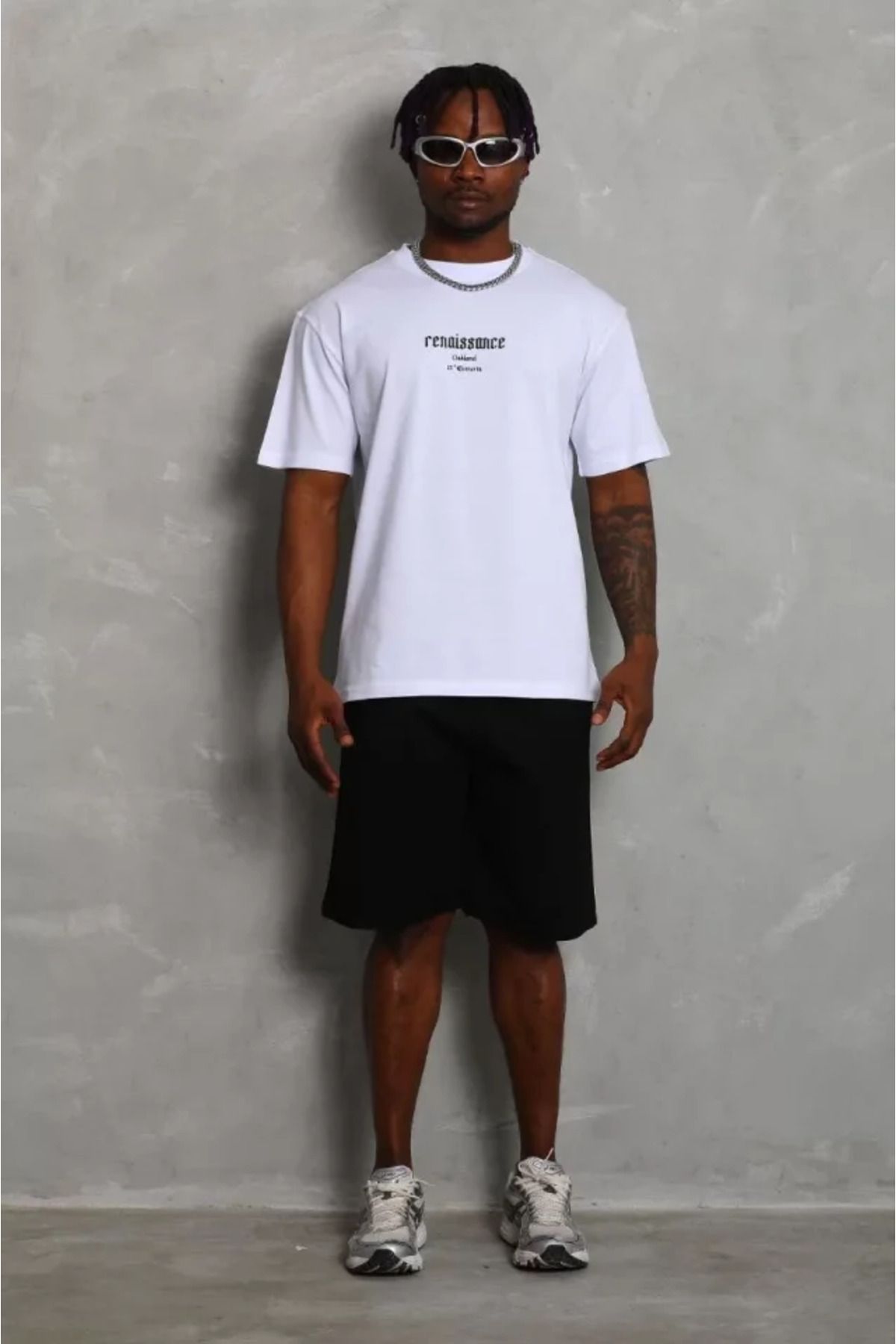 Albayrak Unisex Oversize Baskılı Bisiklet Yaka T-Shirt - Beyaz