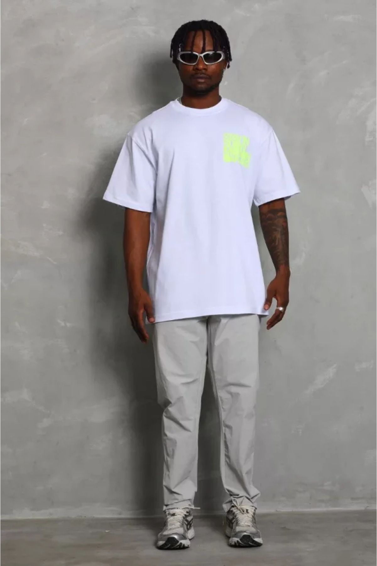 Albayrak Unisex Oversize Baskılı Bisiklet Yaka T-Shirt - Beyaz