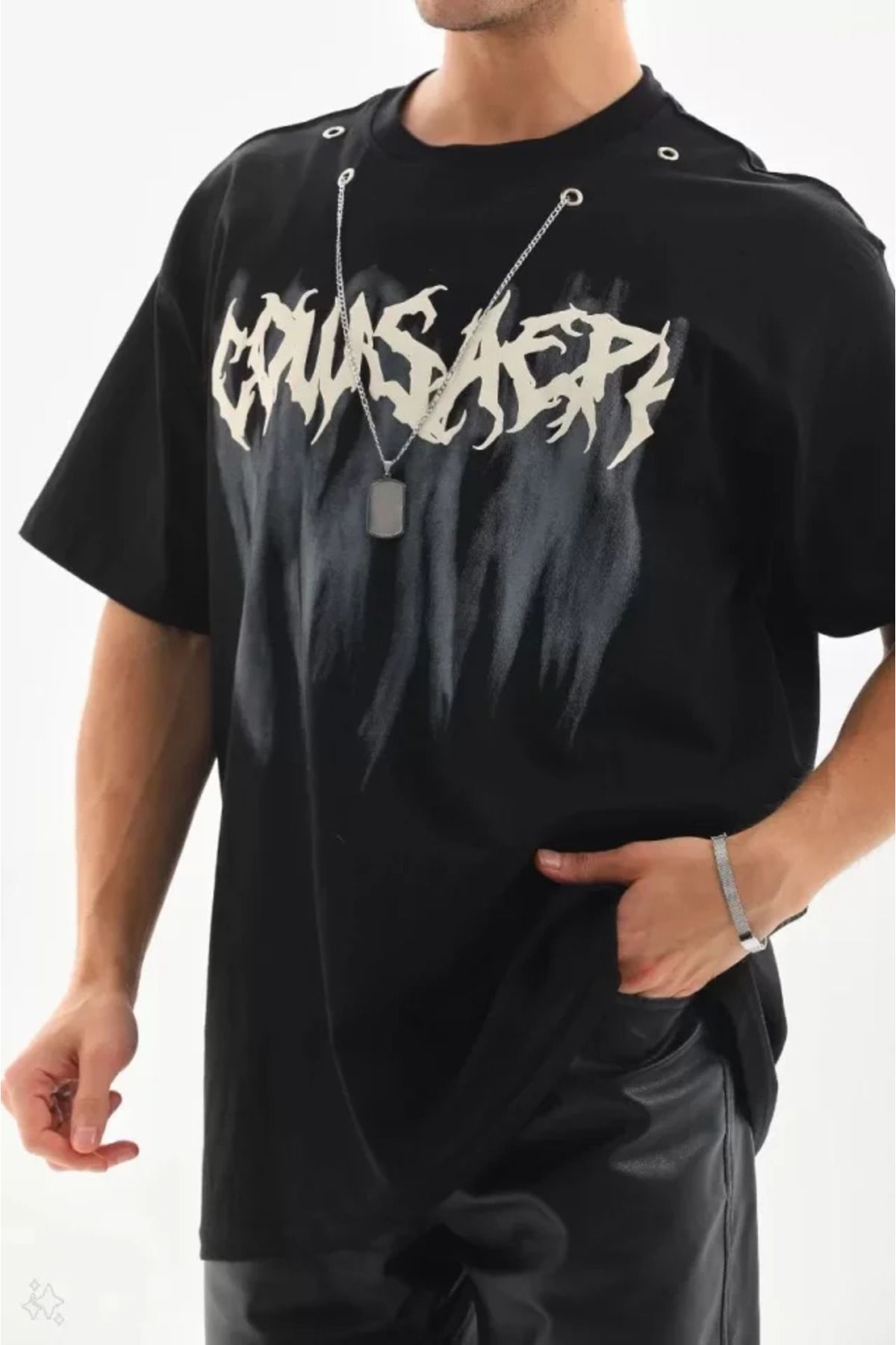 Albayrak Unisex Oversize Kolye Dahil T-Shirt - Siyah
