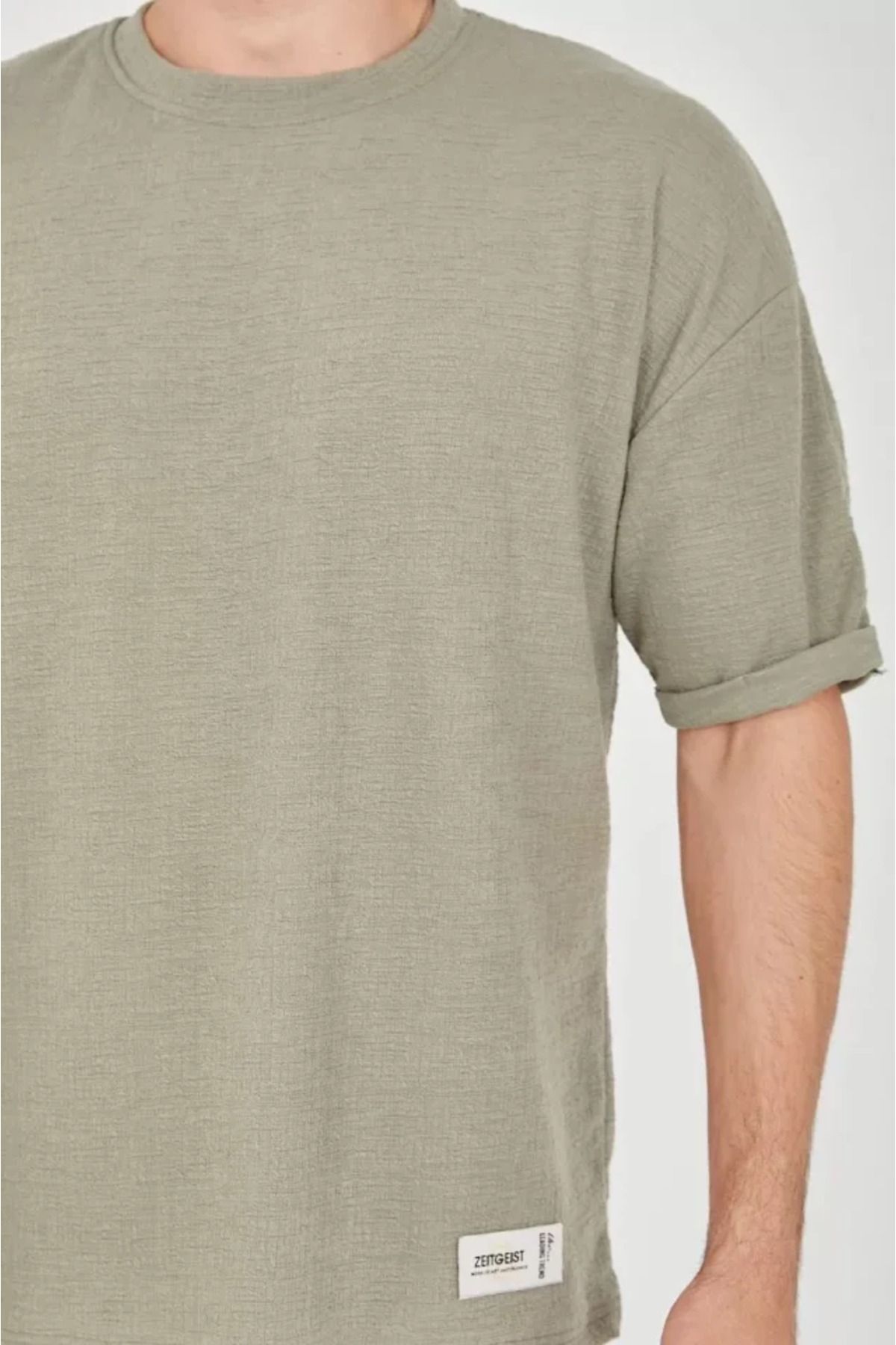 Albayrak Unisex Jakar Kumaş Rahat Kol T-Shirt - Açık Yeşil