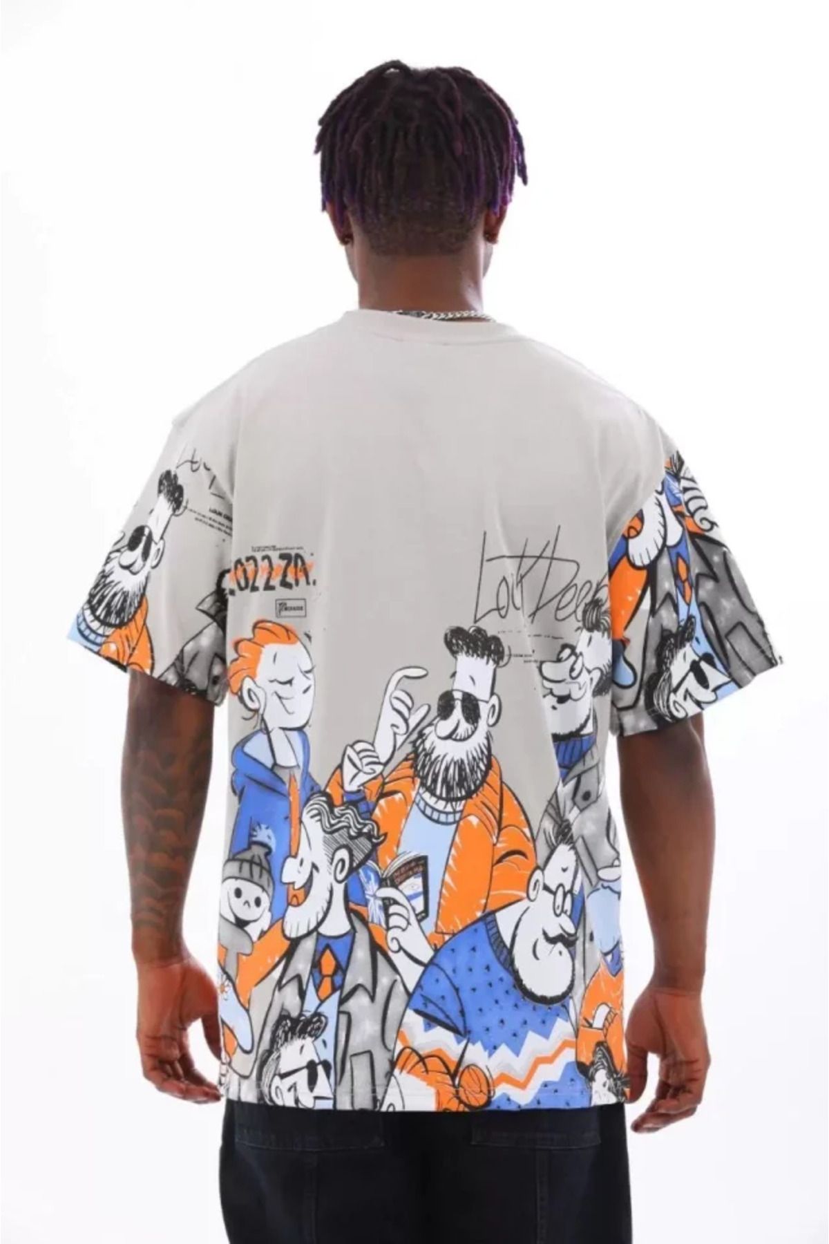 Gülsüm Aydın Unisex Oversize Baskılı Bisiklet Yaka T-Shirt - Gri