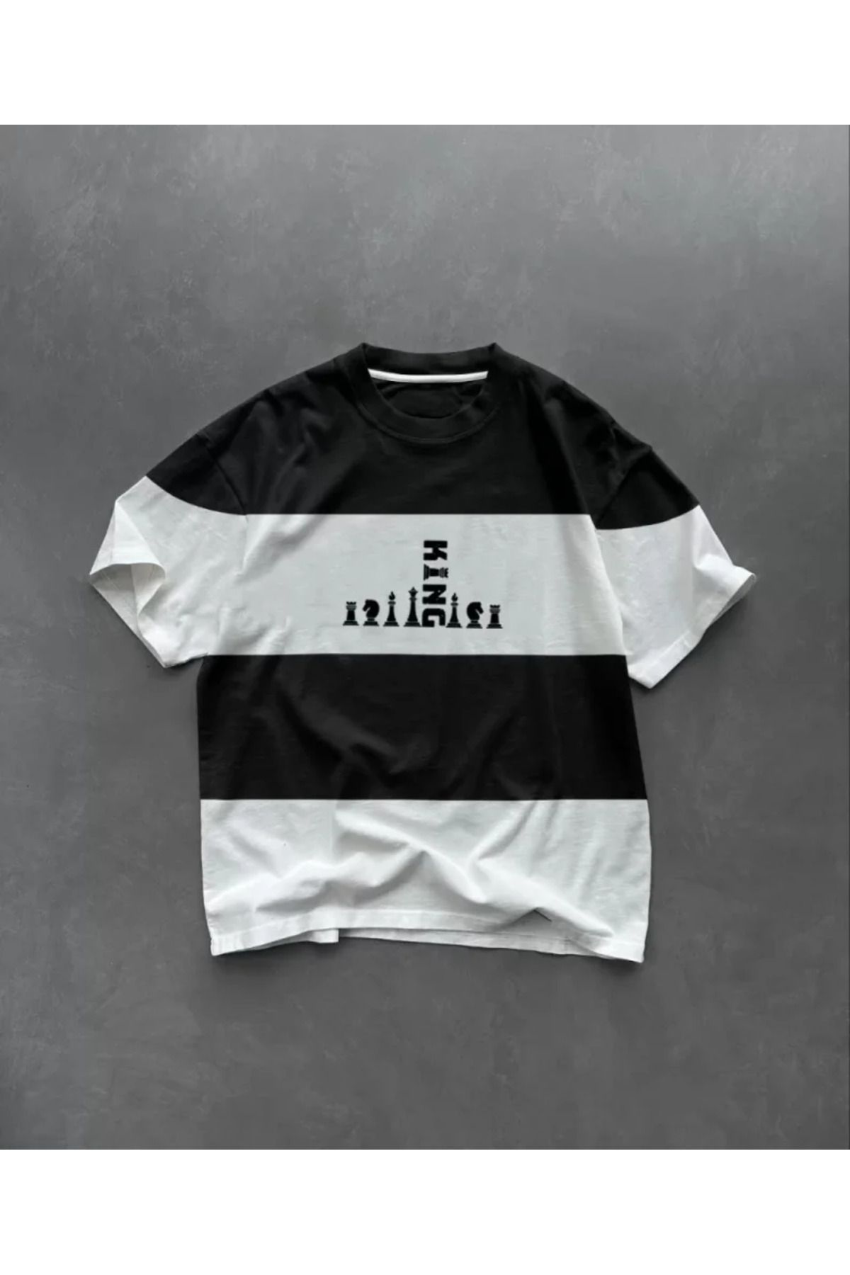 Asap Unisex Bisiklet Yaka Baskılı Parçalı Oversize T-Shirt - Siyah