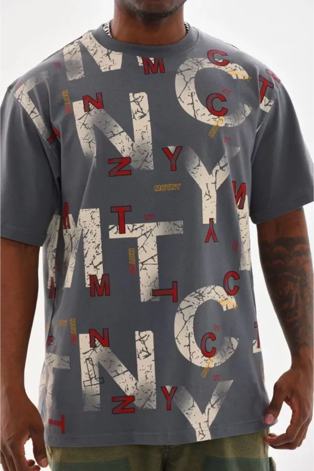 Asap Unisex Baskılı Oversize T-Shirt - Füme