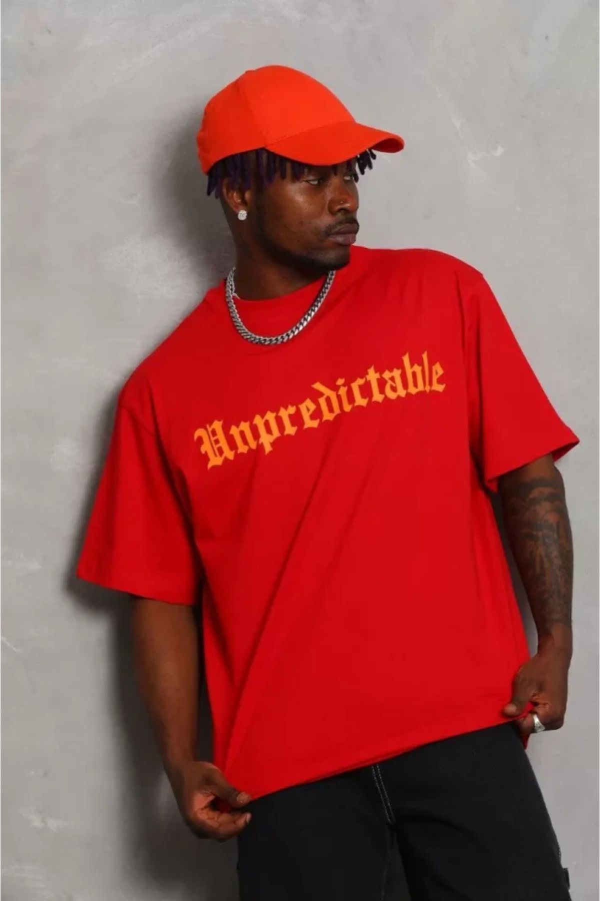 NİDAM BUTİK Unisex Oversize Baskılı Bisiklet Yaka T-Shirt - Kırmızı