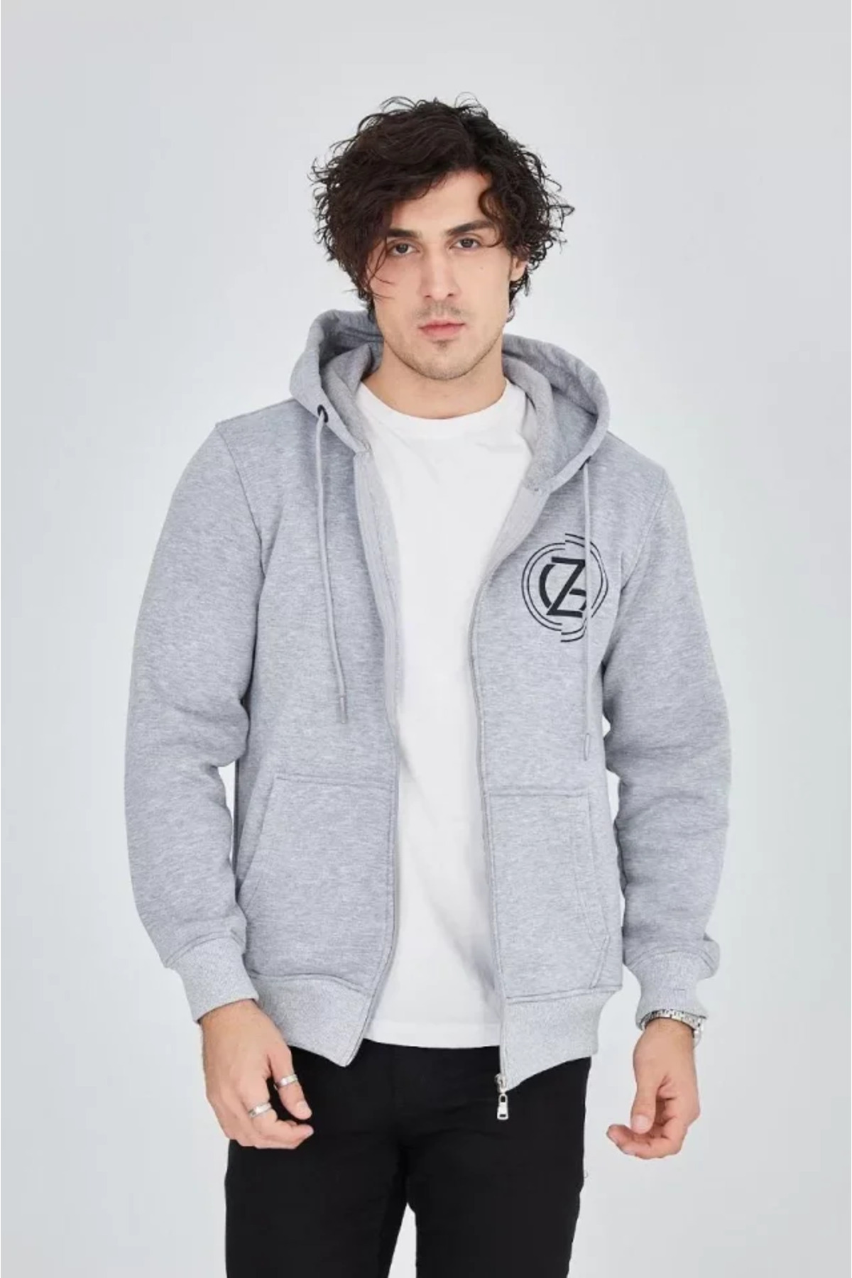 leyla sanat sanata yeni bir bakış açısı-Leyla Sanat a New Perspective on Art Men's Hooded Printed Zip Cardigan - Grey 7