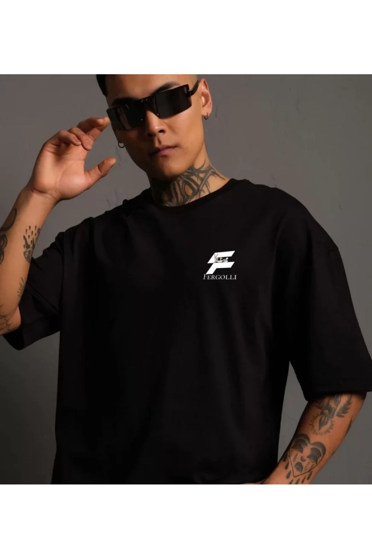 Albayrak Unisex Bisiklet Yaka Baskılı Oversize T-Shirt - Siyah