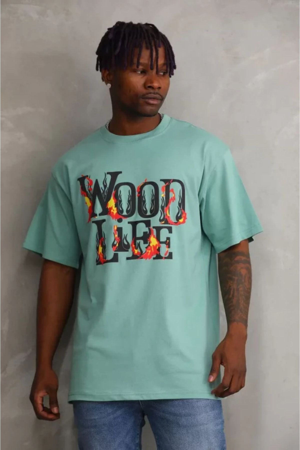 MRA Fashion Unisex Baskılı Oversize T-Shirt - Mint Yeşili