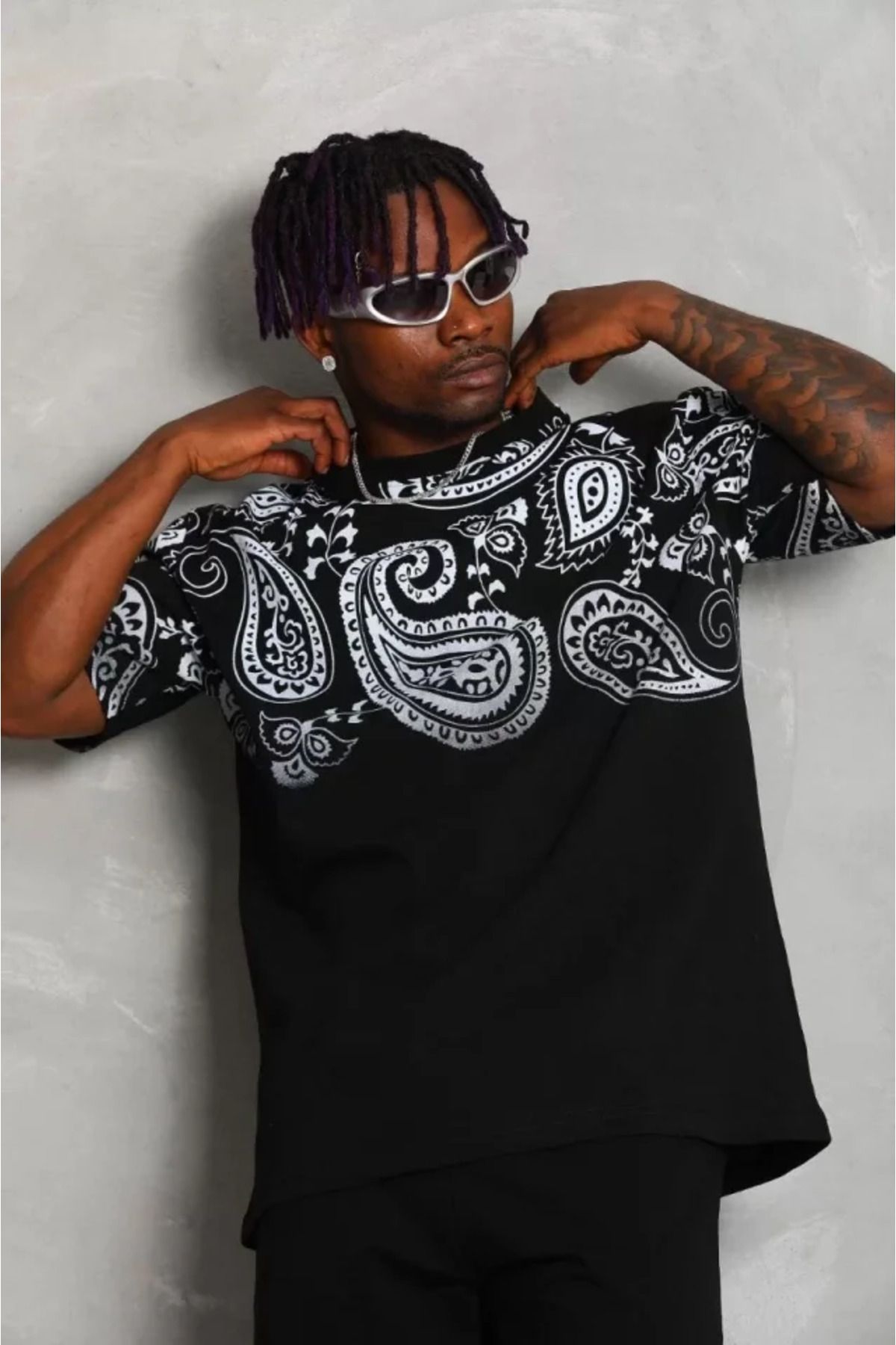 jupiter global bazaar Oversize Baskılı Bisiklet T-Shirt - Siyah
