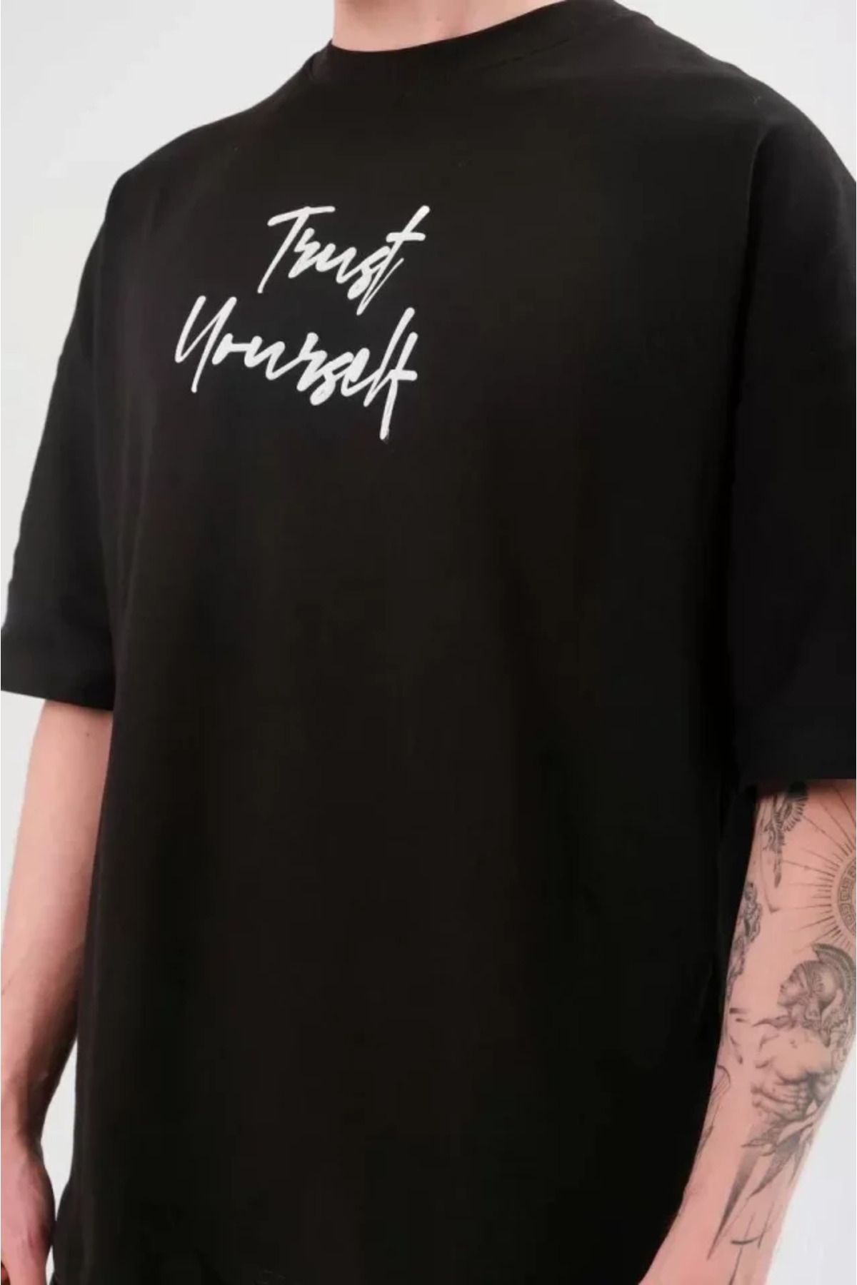 Albayrak Unisex Bisiklet Yaka Baskılı Oversize T-Shirt - Siyah