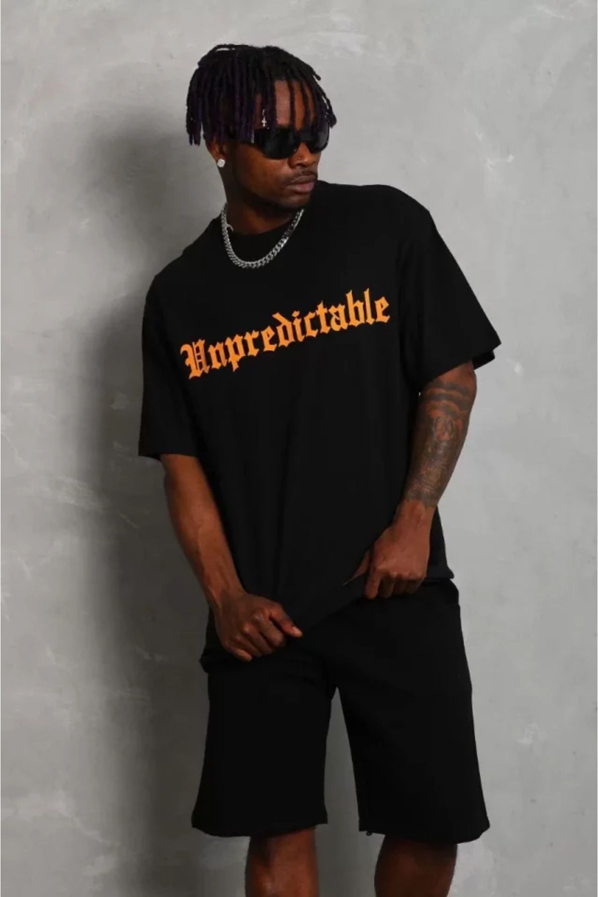 Asap Unisex Oversize Baskılı Bisiklet Yaka T-Shirt - Siyah