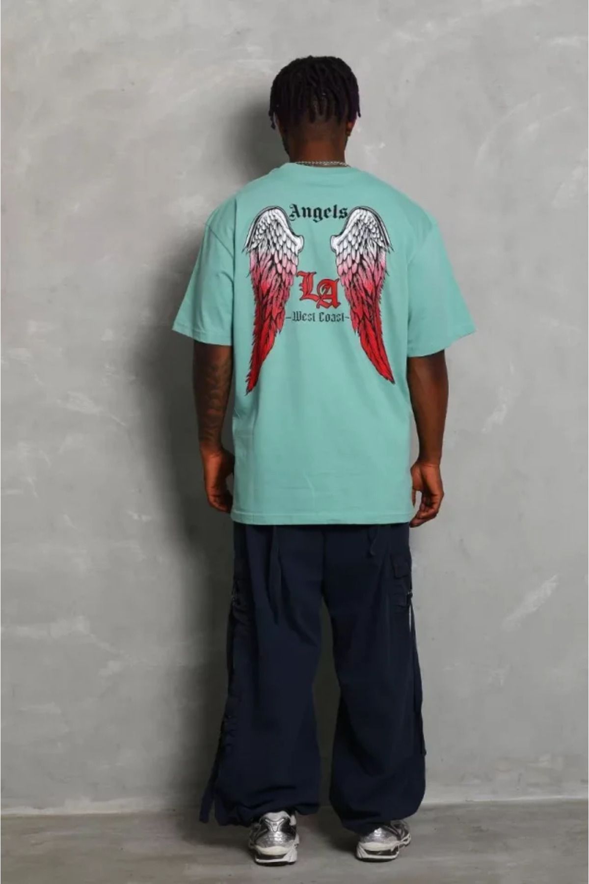 NİDAM BUTİK Unisex Oversize Baskılı Bisiklet Yaka T-Shirt - Mint Yeşili