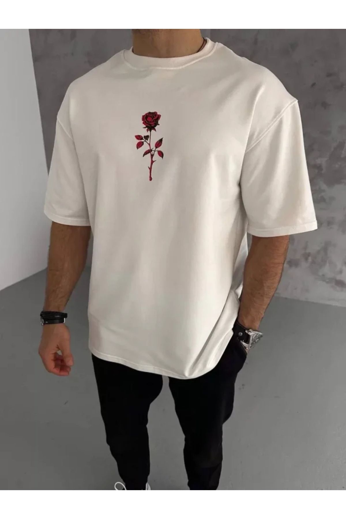 Asap Unisex Bisiklet Yaka Baskılı Oversize T-Shirt - Beyaz