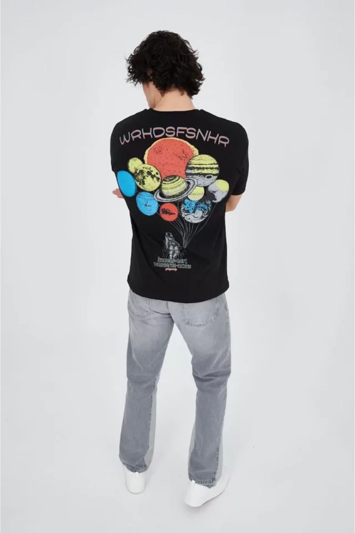 35AVM Erkek Penye Baskılı T-Shirt - Siyah