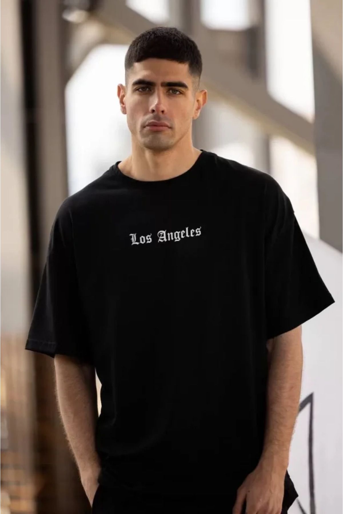 Asap Unisex Bisiklet Yaka Baskılı Oversize T-Shirt - Siyah