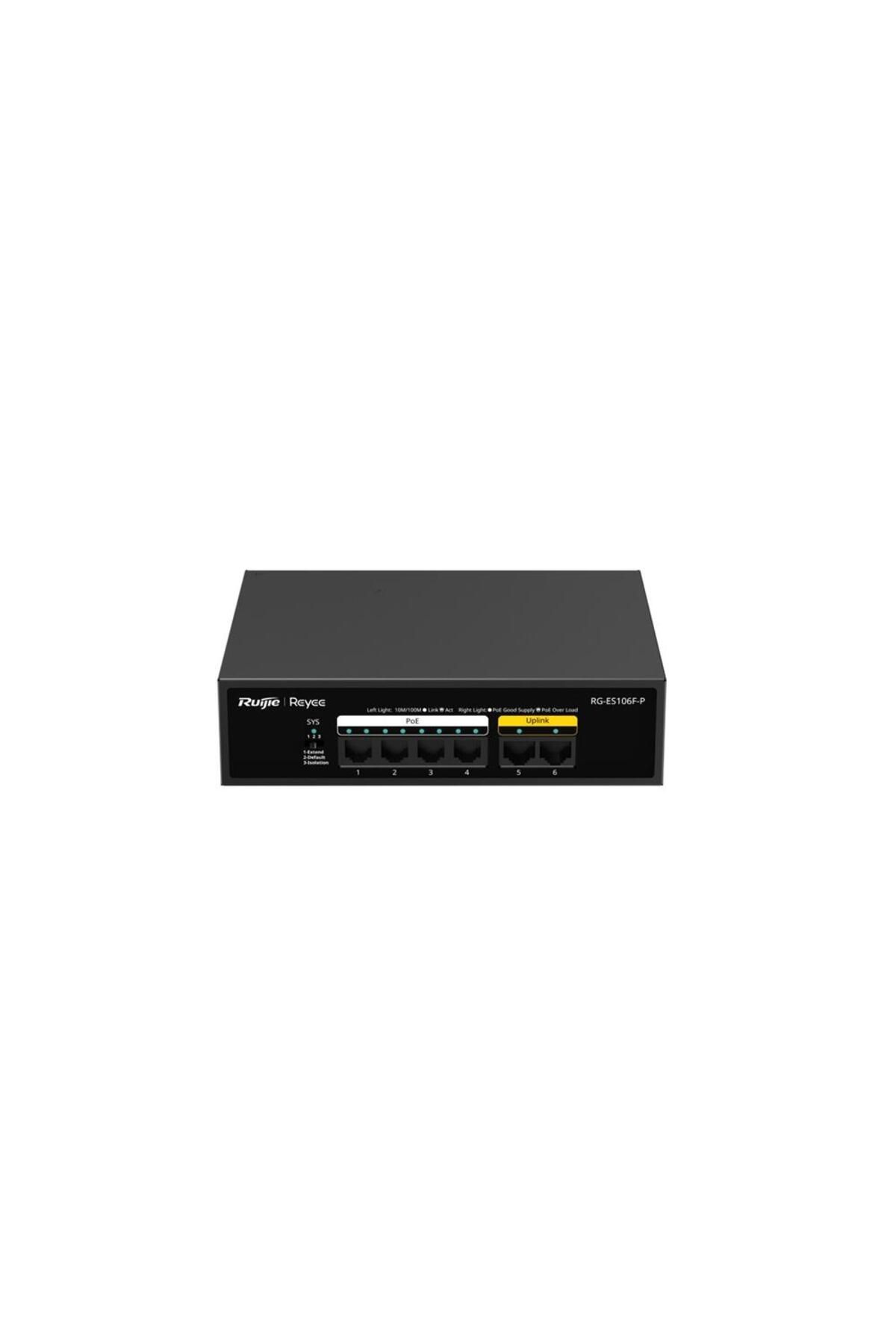 Vobotek Teknoloji Ruijie-Reyee RG-ES106F-P 4 Port POE+ 10-100-1000 Mbps+2 Port 10-100 Mbps Uplink Switch