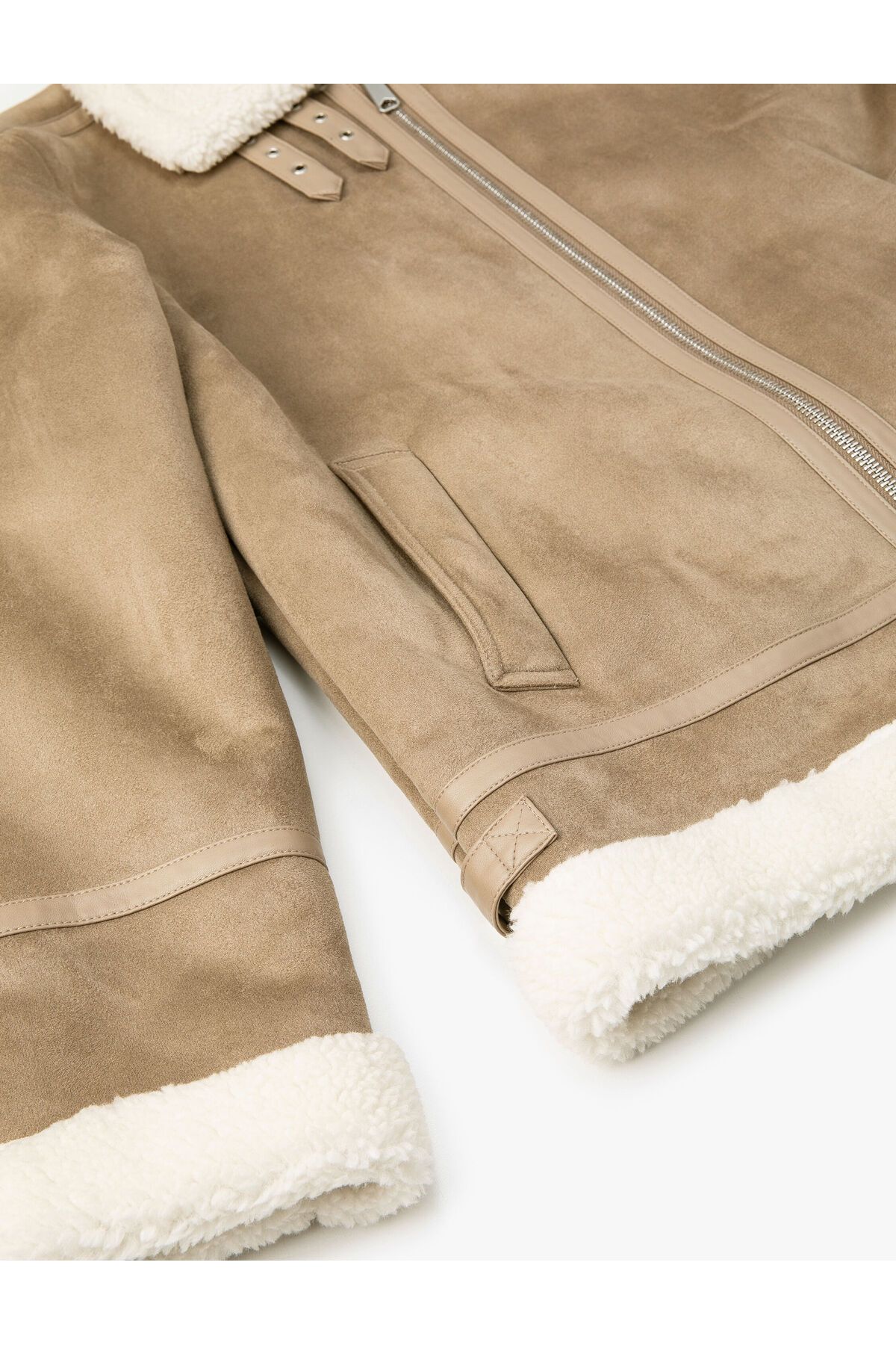 Koton-Suede Look Jacket Inside with Plush Pocket Detail and Zipper 7
