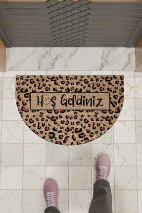 Rugmood Modern Dijital Paspas Kaahverengi Leopar Hoşgeldiniz Paspas - Kapı Ön...