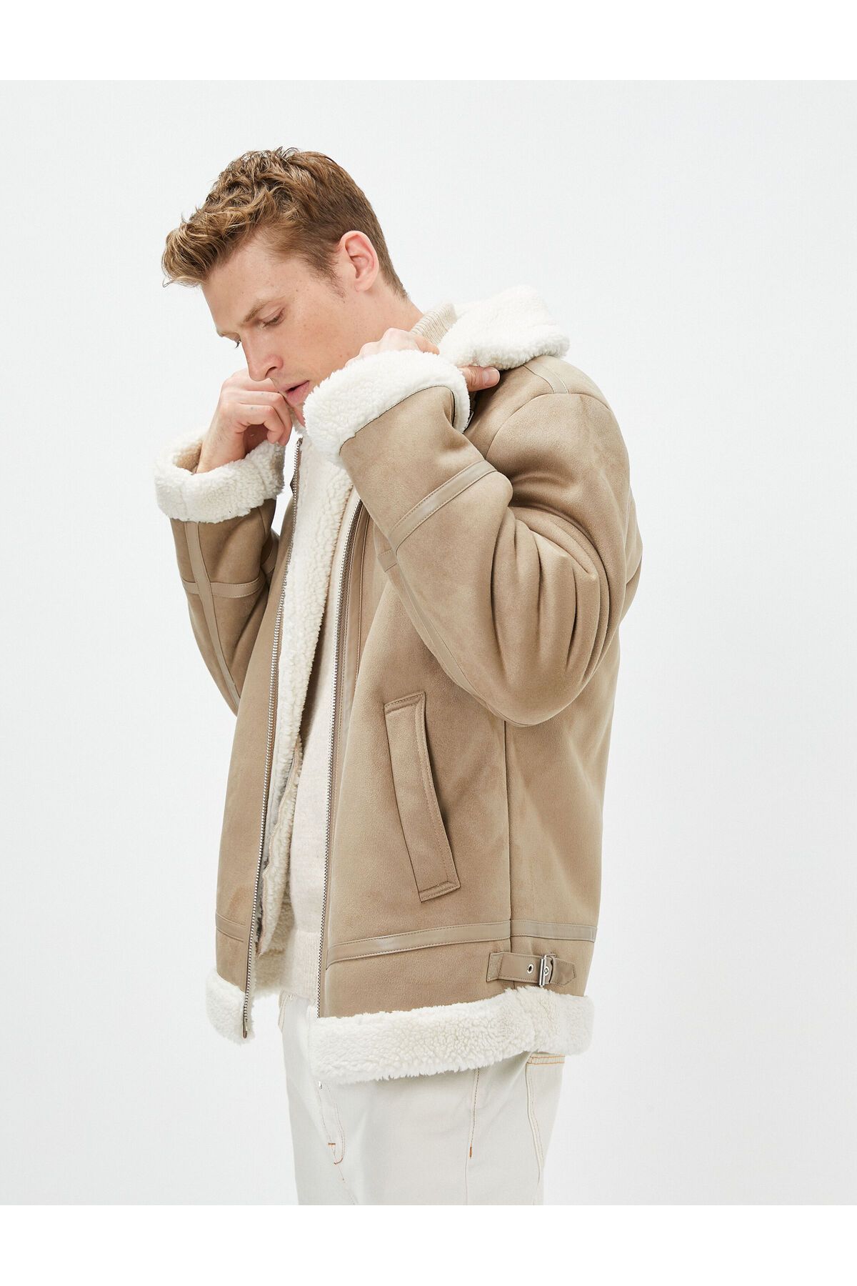 Koton-Suede Look Jacket Inside with Plush Pocket Detail and Zipper 1