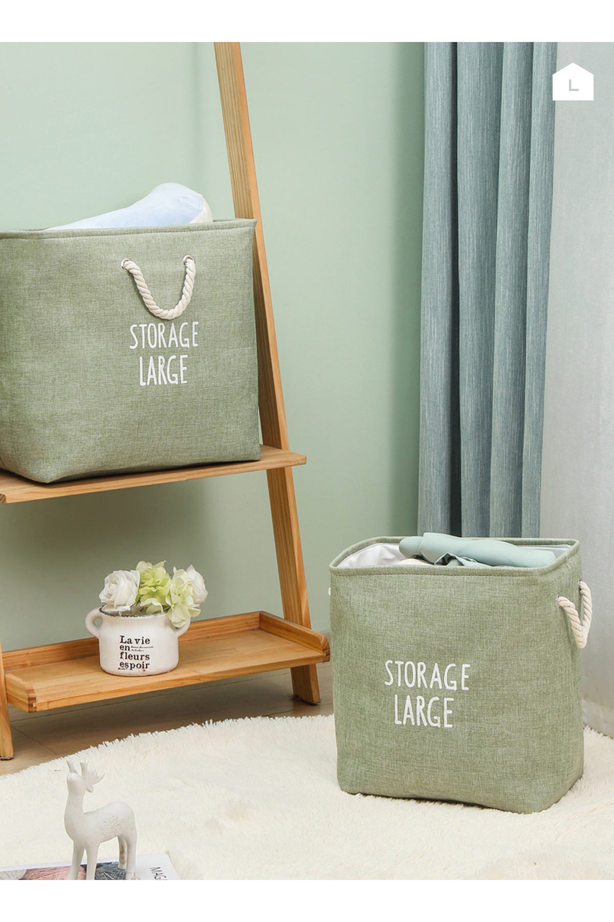 Lawazim Round Laundry Basket Set 2 Pieces Storage Basket | Laundry Hamper - Green