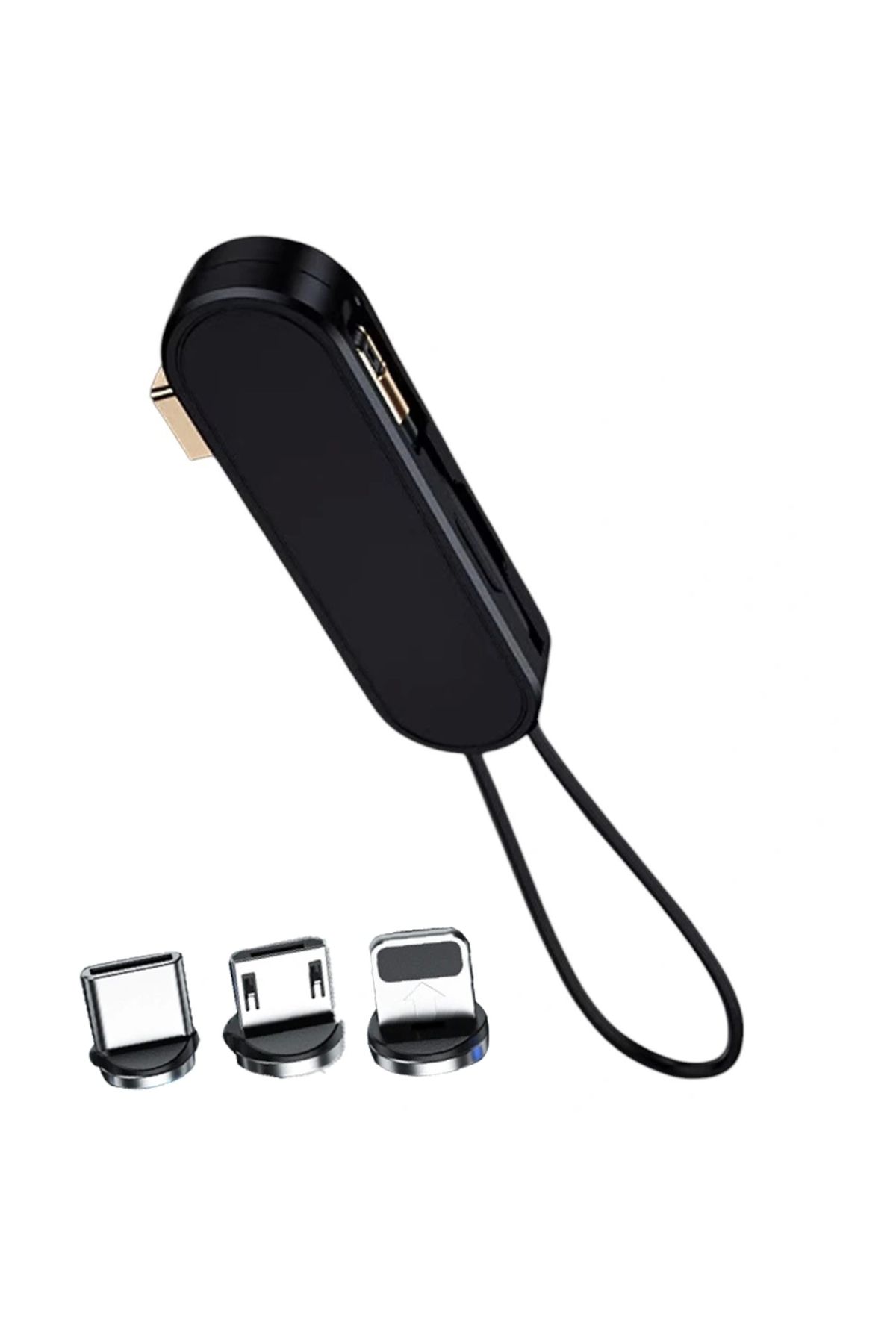 shopwave SİYAH 3İN1 Uyumlu  (TYPE C- LİGHTNİNG- MİCRO USB) MANYETİK UÇ TAŞINABİLİR ŞARJ KABLOSU