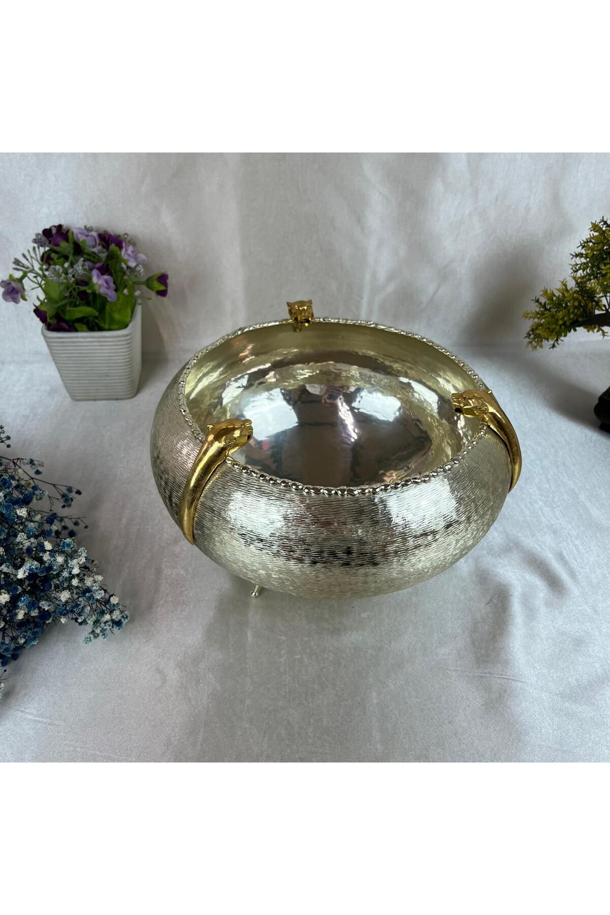 Mef Silver Lüks 999K Gümüş Aslan Motifli Meyve Kasesi, Eşsiz Ev Dekorasyonu, Ev Sahipleri için Vintage Hediye