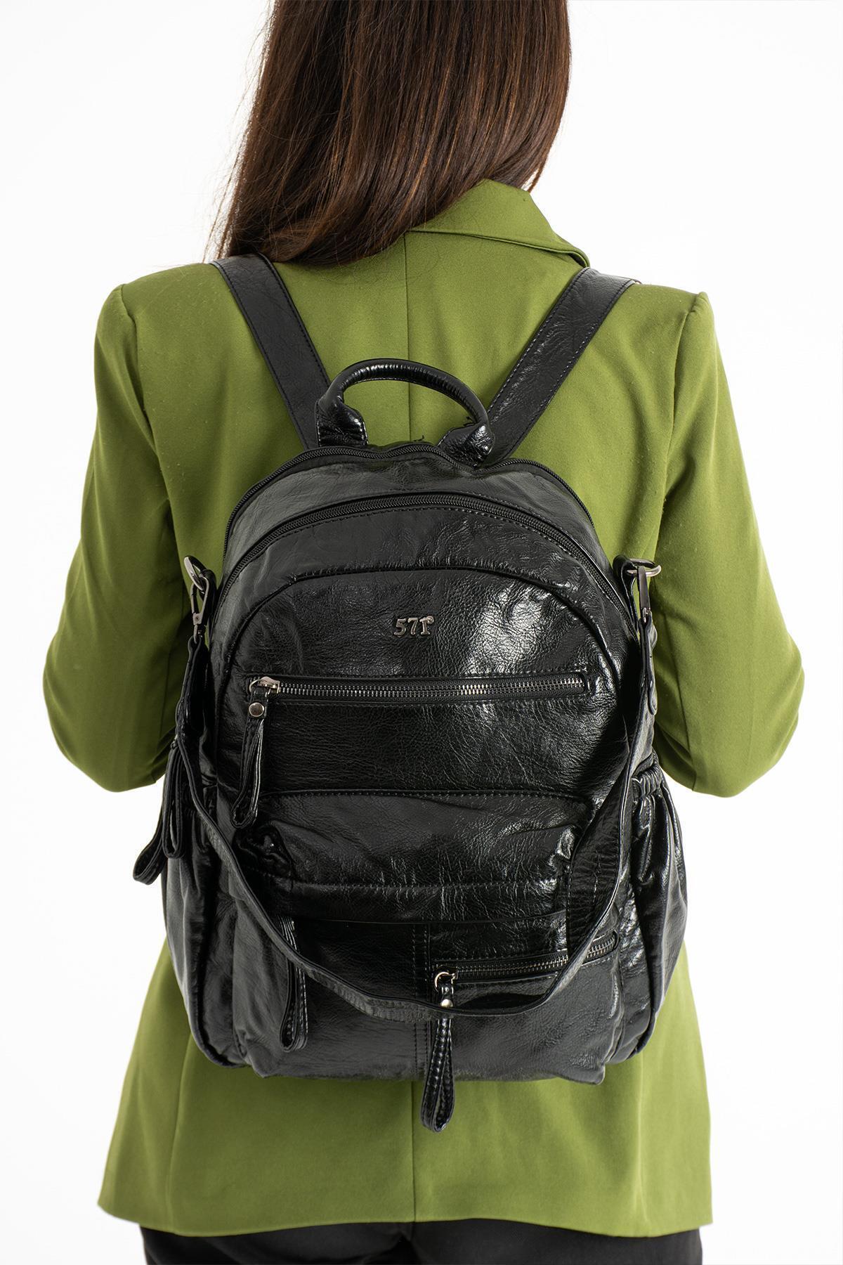 yuzuco USB Giriş ve Taşıma Cepli-Şarj Kablolu Akıllı Yıkama Deri Sırt Çantası fotoğrafı 2 (önizleme)