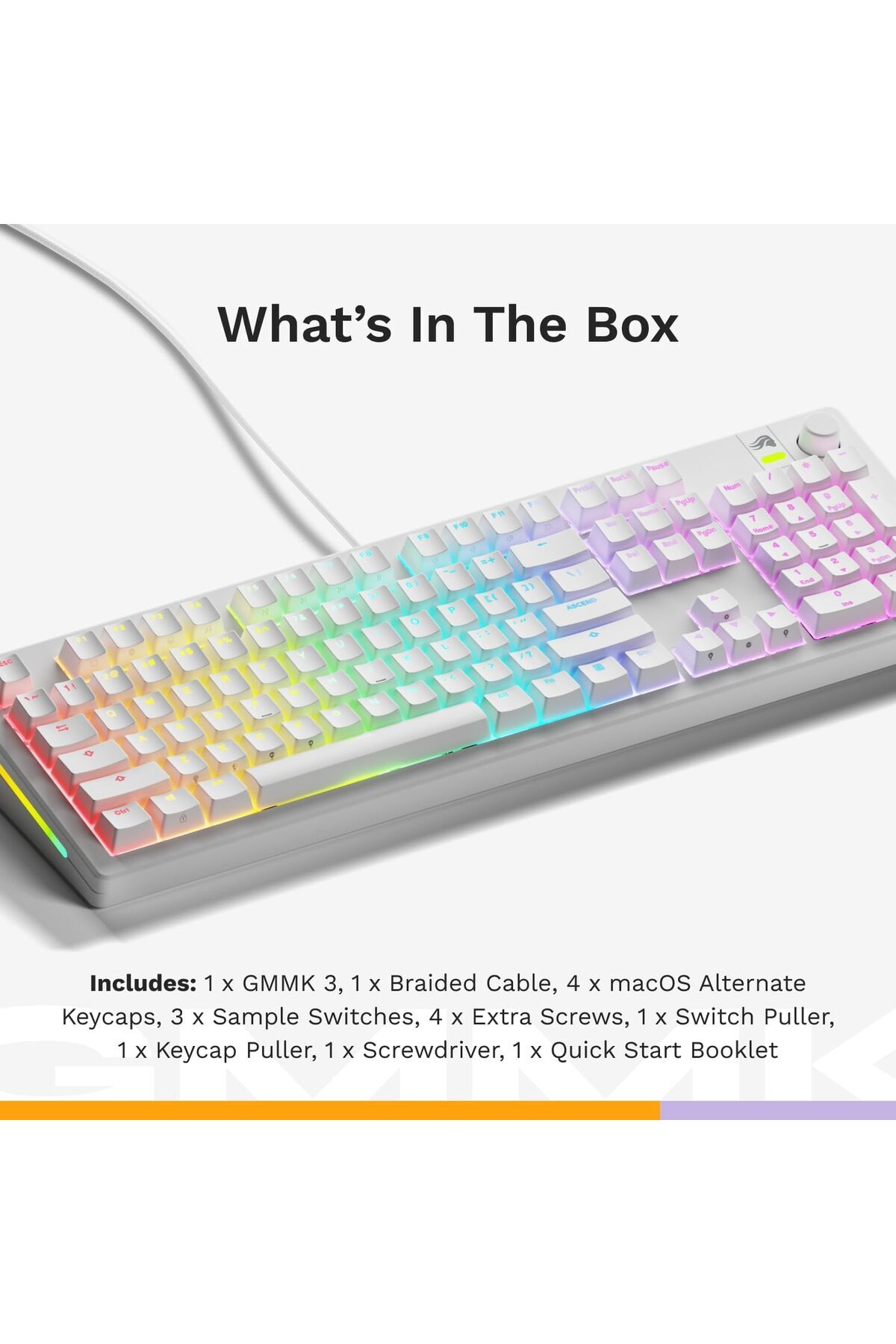 Glorious-GMMK 3 100% Keyboard, White, Hotswap, English 7