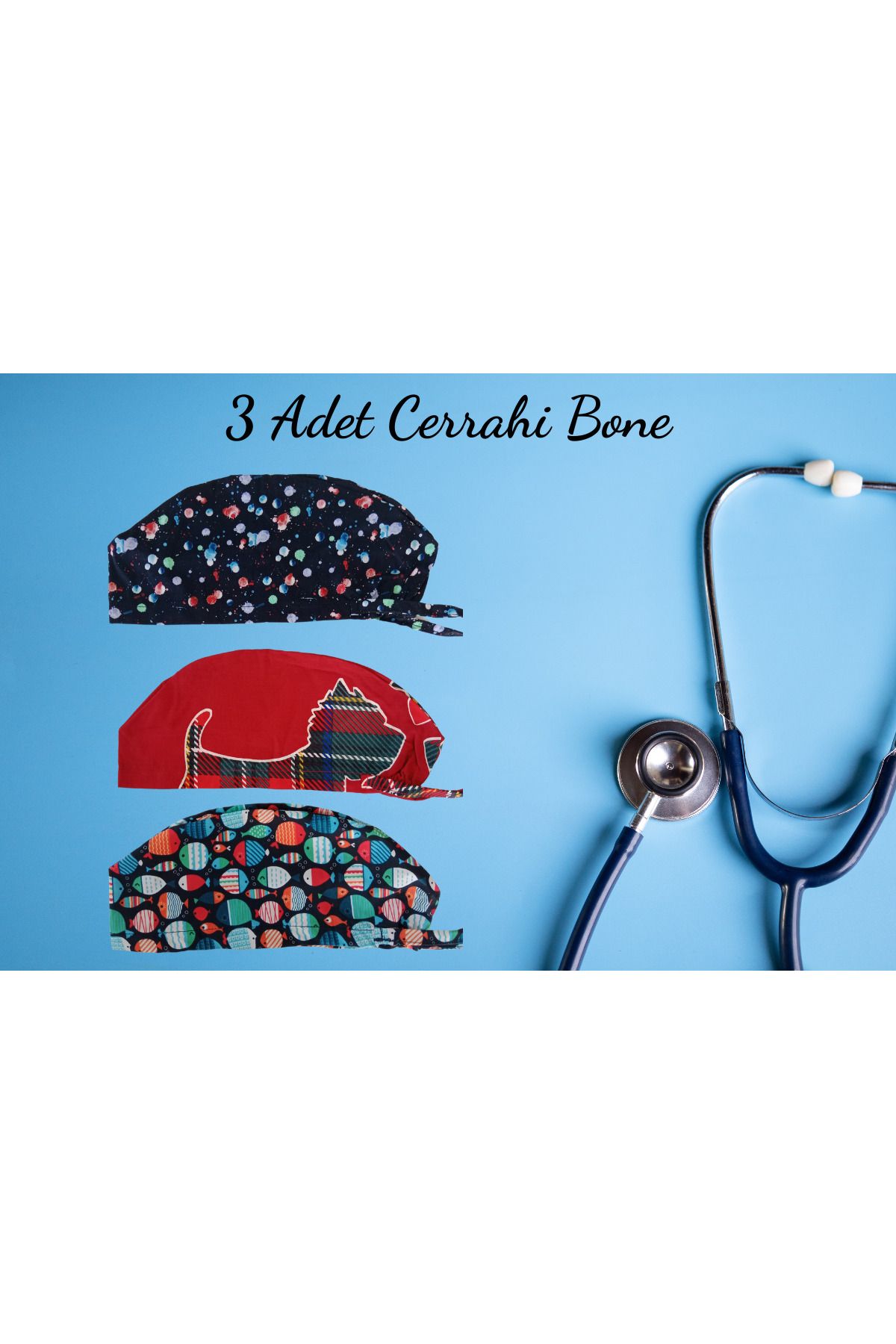Mucize Baskı 3 Adet Doktor Hemşire Hastane Aşçı Cerrahi Bonesi İş Bandanası