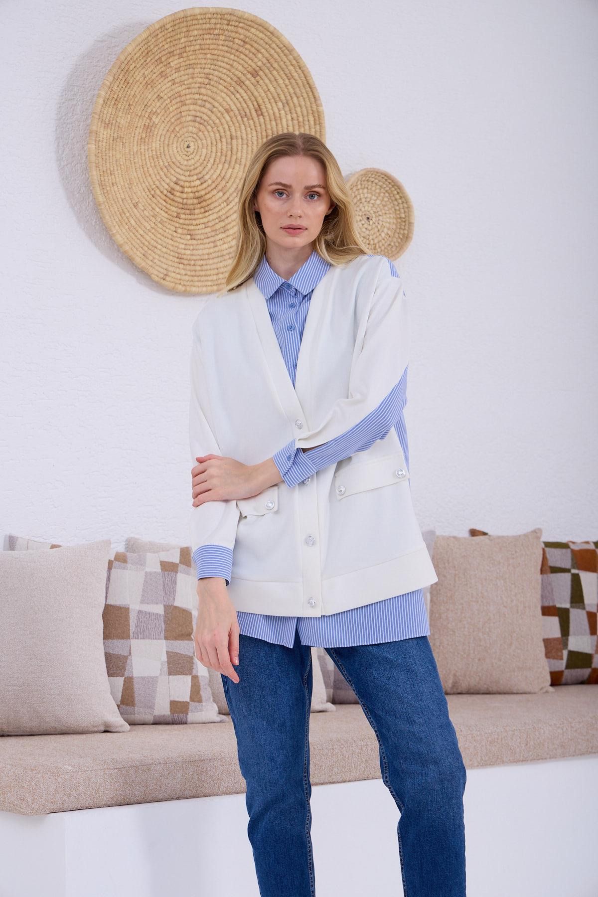 Moodbasic-Cardigan Look Buttoned Tunic 3